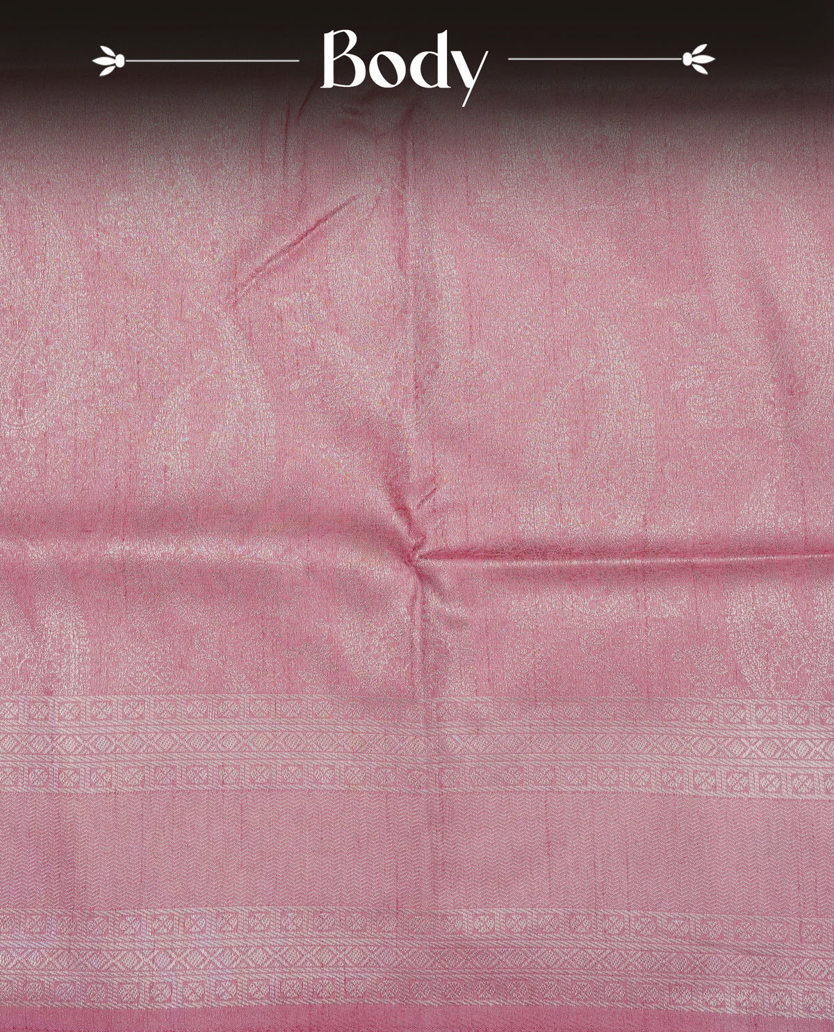 Pastel peach colour softie silk saree featuring silver zari, rich pallu floral brocade body, with contrasting self colour border.paired with matching blouse piece.