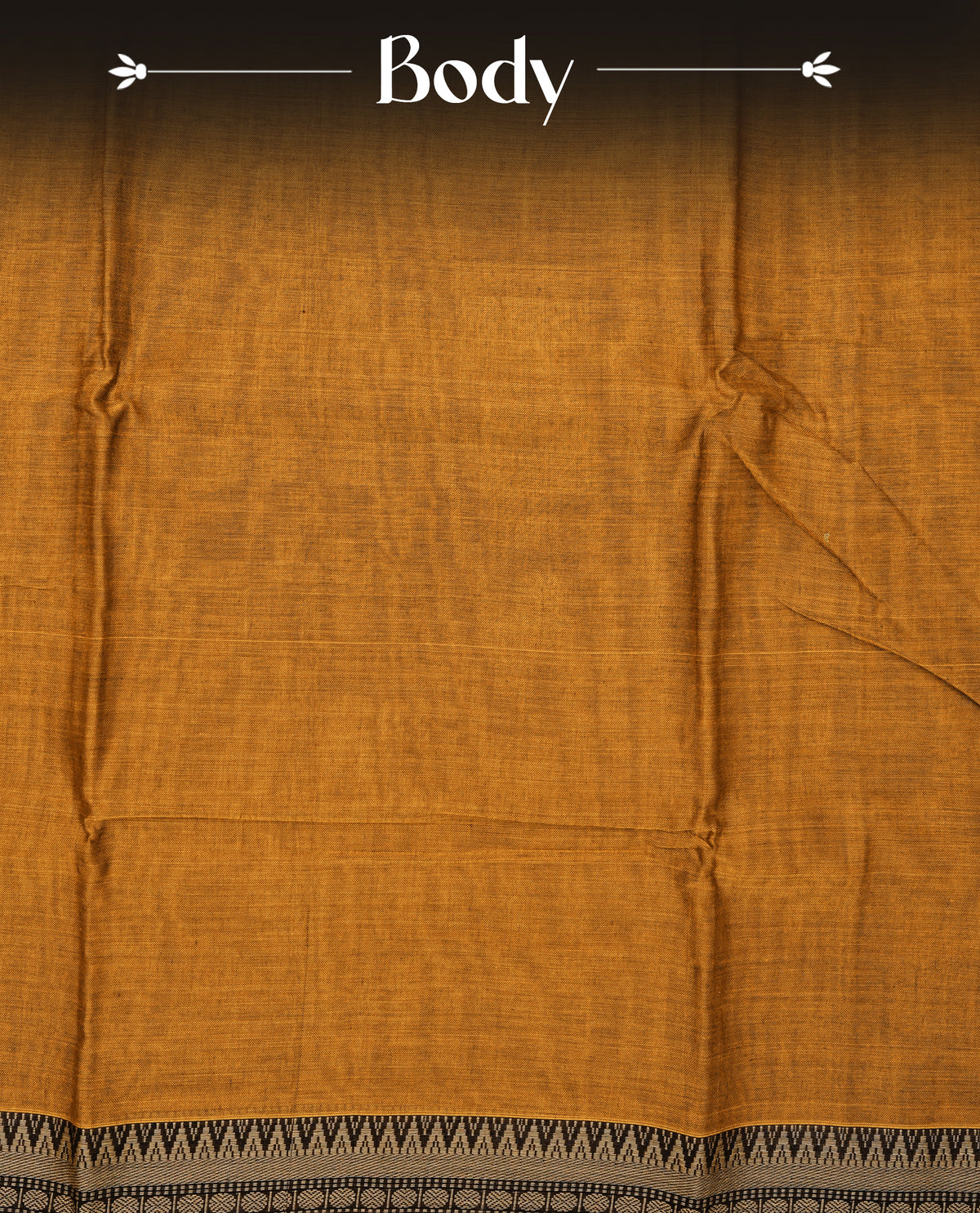 Dark mustard colour Narayanapattu cotton saree with a plain body, complemented by a Brown With Coffee brown colour with temple designed border & contrast pallu, paired with a matching blouse piece