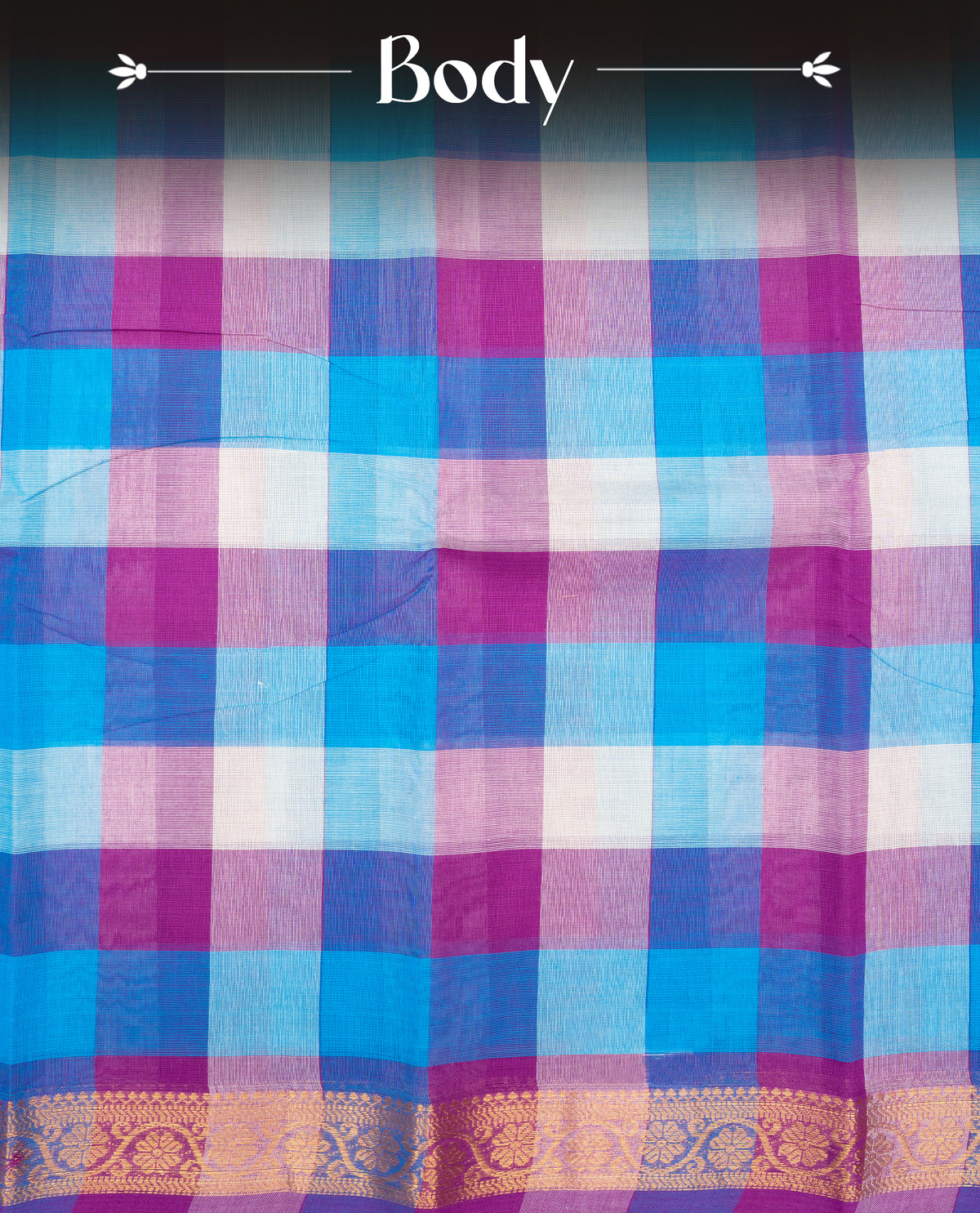 Multi colour Chettinad cotton saree featuring a check pattern on the body, complemented by a self colour with gold zari border, comes with a matching blouse piece