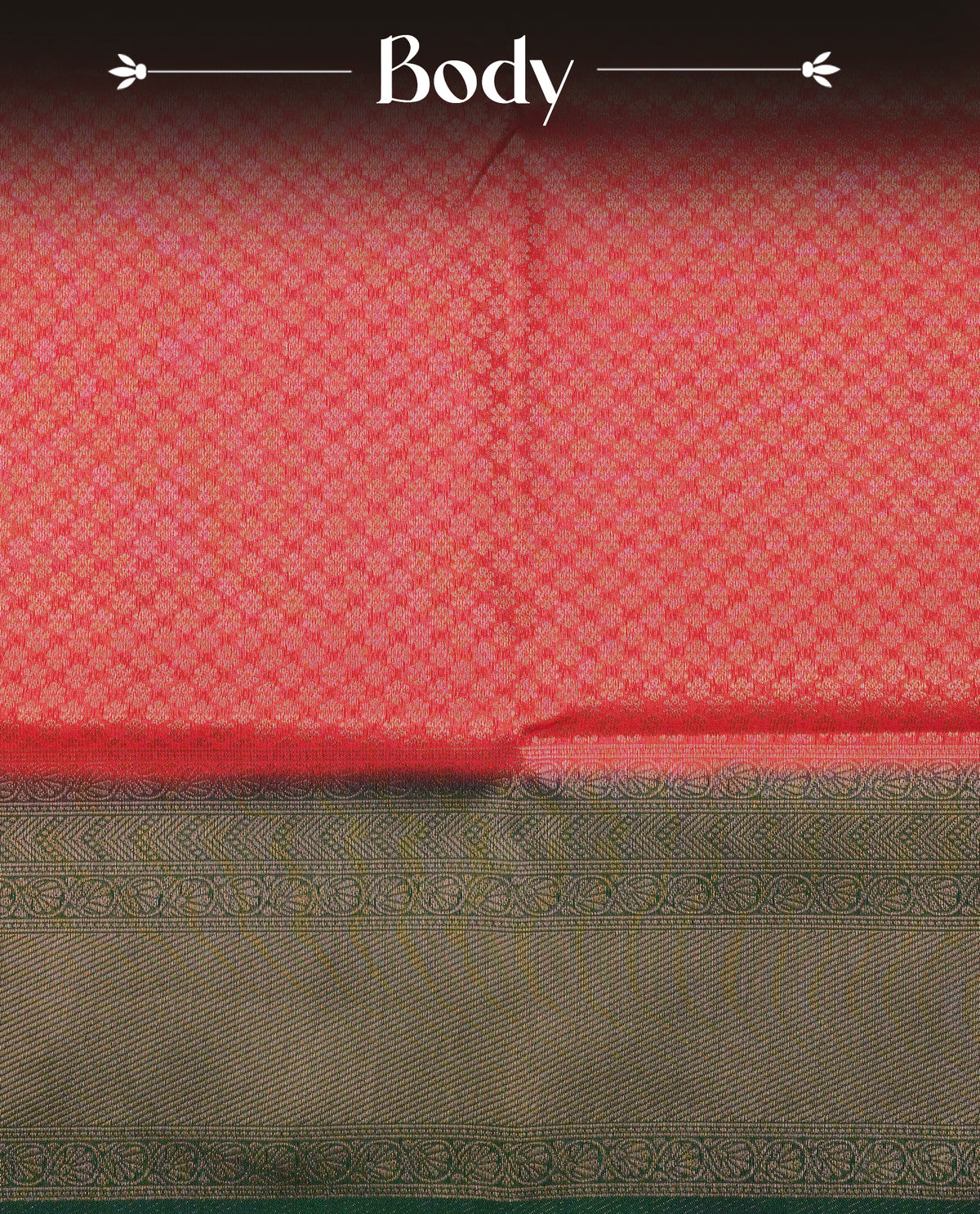 Red colour softie silk saree featuring gold zari, rich pallu floral pattern brocade body, with contrasting green colour border.paired with matching blouse piece.