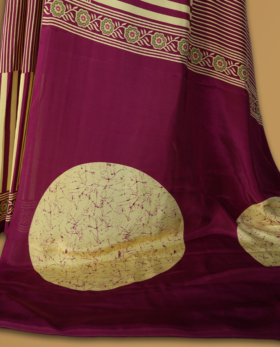 Maroon and beige colour striped saree with elegant embroidered borders and abstract beige pallu accents & Paired with matching blouse.