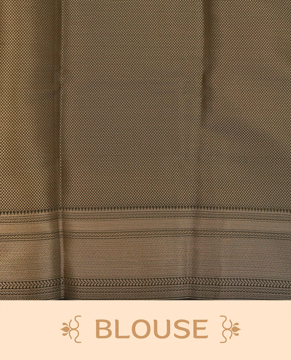 Rust orange colour semi silk saree featuring gold zari circle patterns on body, contrast olive green colour with traditional border on body, grand pallu comes with matching blouse piece