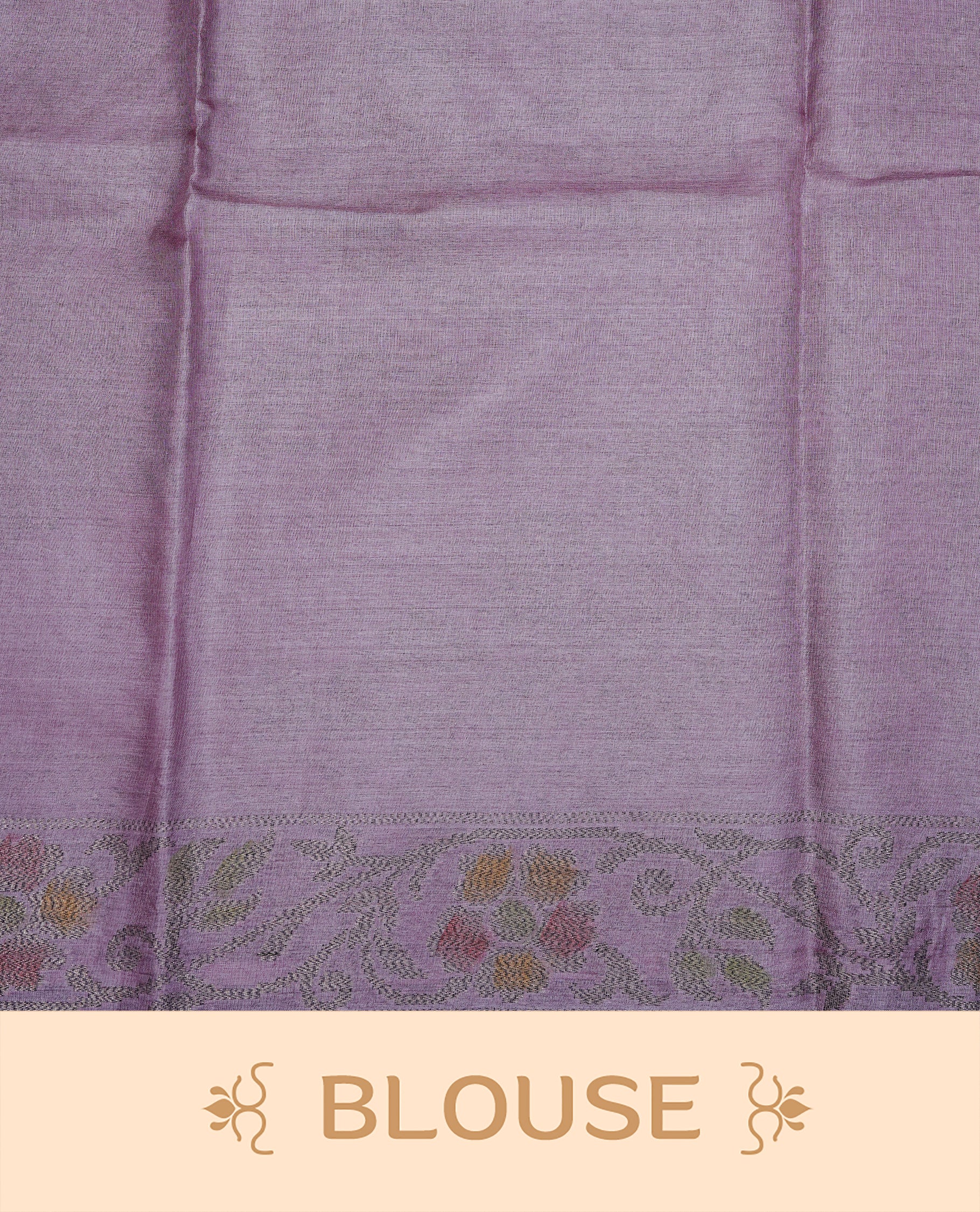 Pastel purple colour pure tussar silk saree featuring elegant antique zari kodi patterns across the body, designed with a graceful borderless finish for a refined look. Paired with a matching blouse piece.