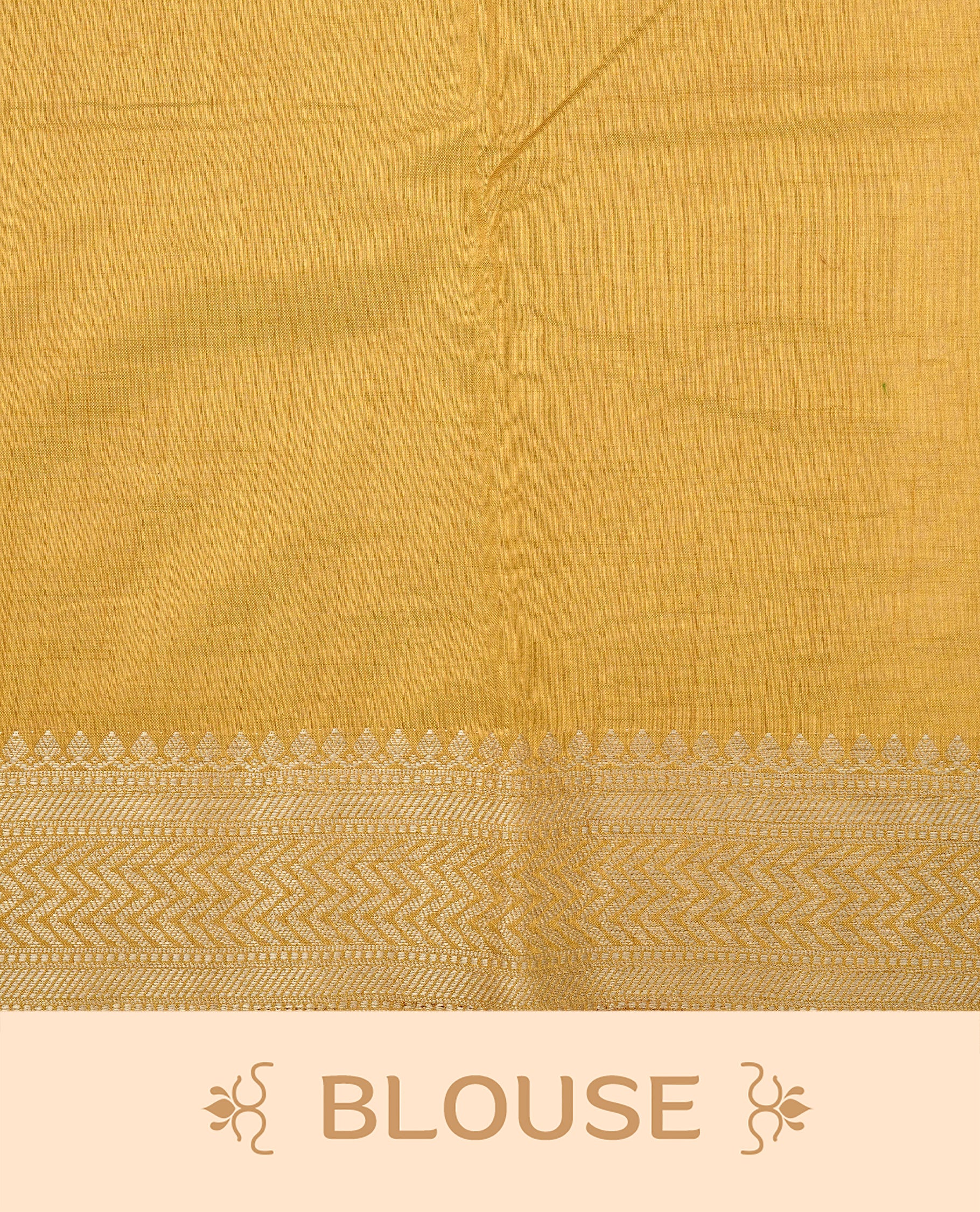 Off white Tussar saree featuring Elegant body, complemented by contrast Mustard Colour with Gold zari border, comes with matching blouse piece.