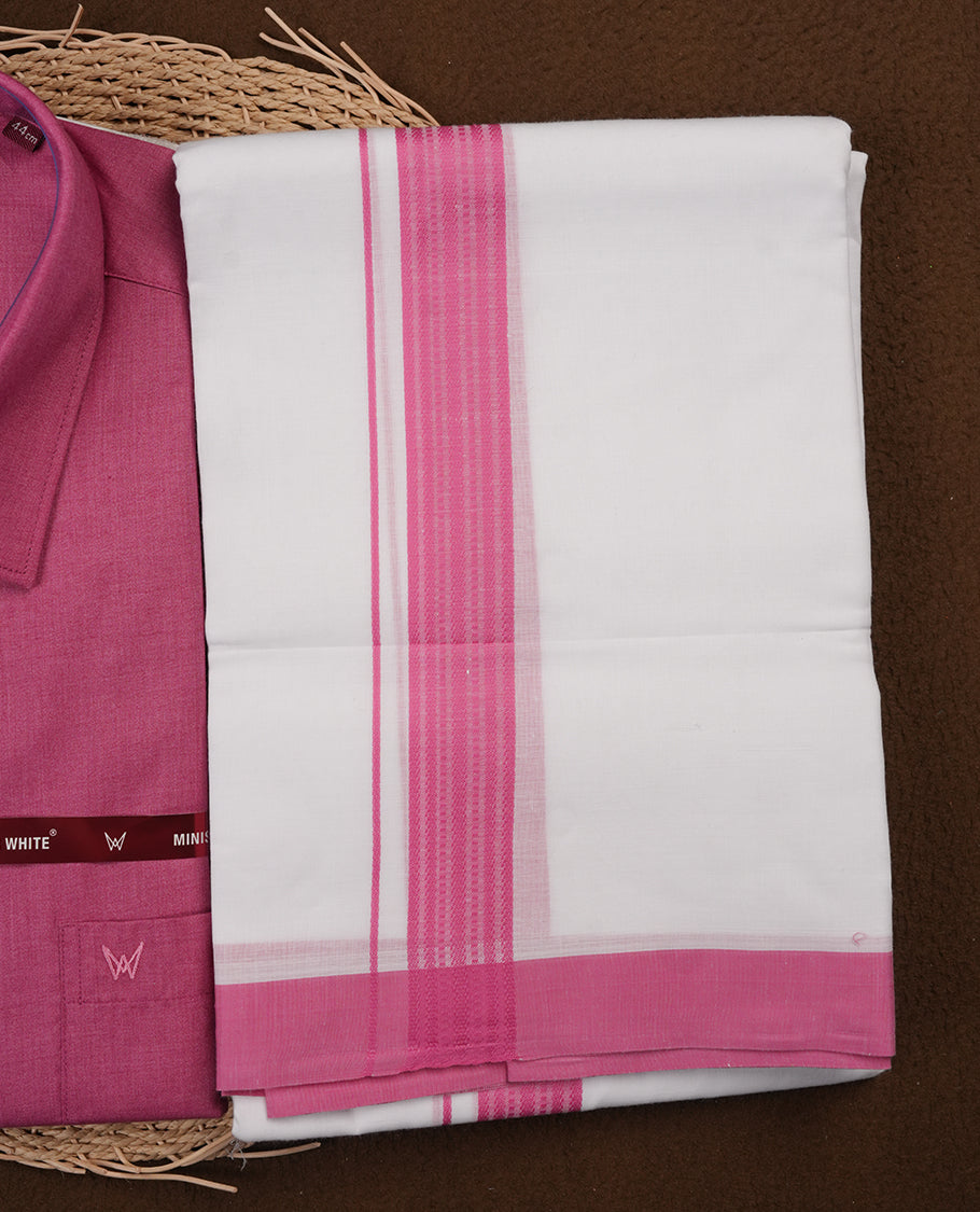Rouge Colour MINISTER WHITE shirt paired with a matching dhoti, finished with a rouge colour border.