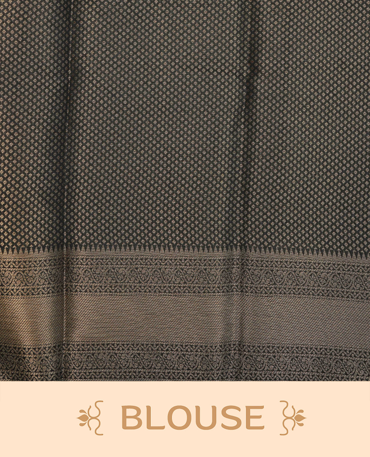 Reddish brown colour semi silk saree featuring gold zari check patterns on body, contrast black colour with traditional border on body, grand pallu comes with matching blouse piece