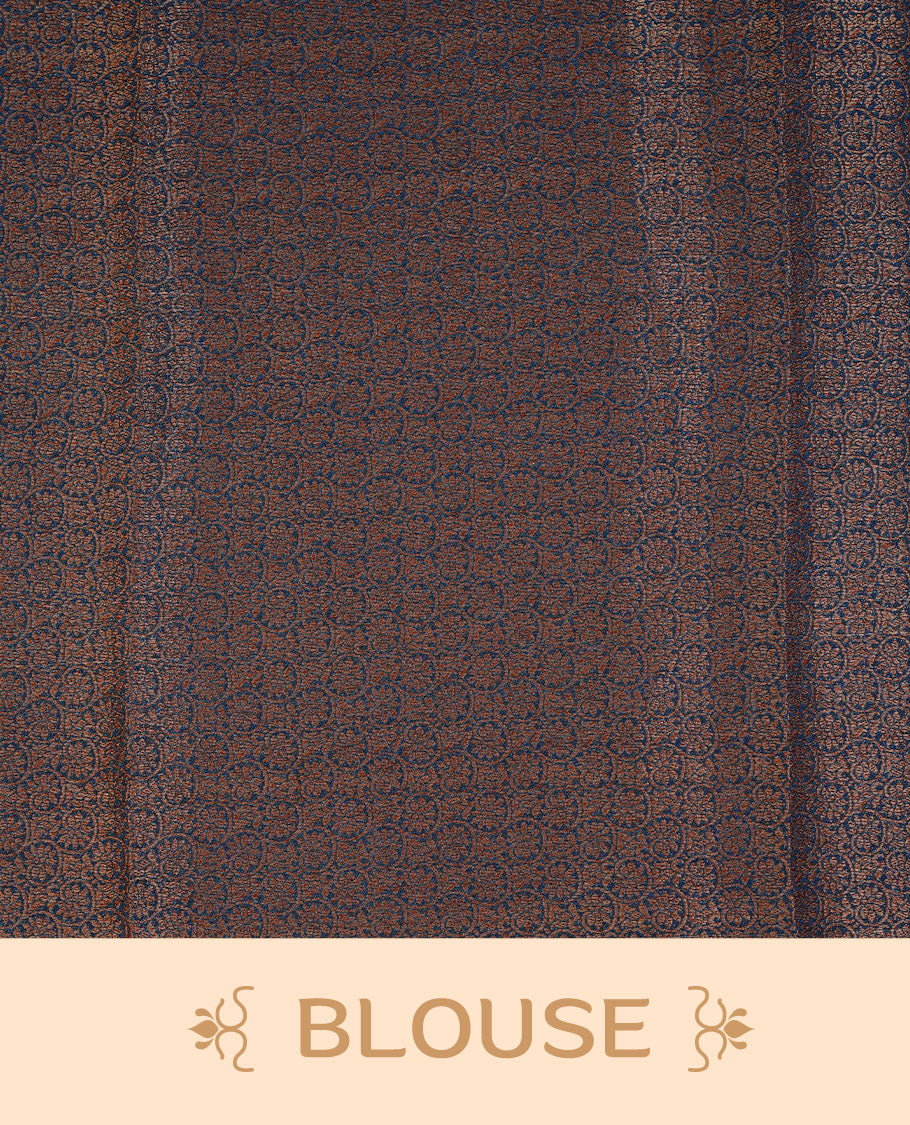 Teal colour semi banaras tussar silk saree highlighting gold zari bird motifs on body, complemented by self colour with antique zari border, paired with matching blouse piece.