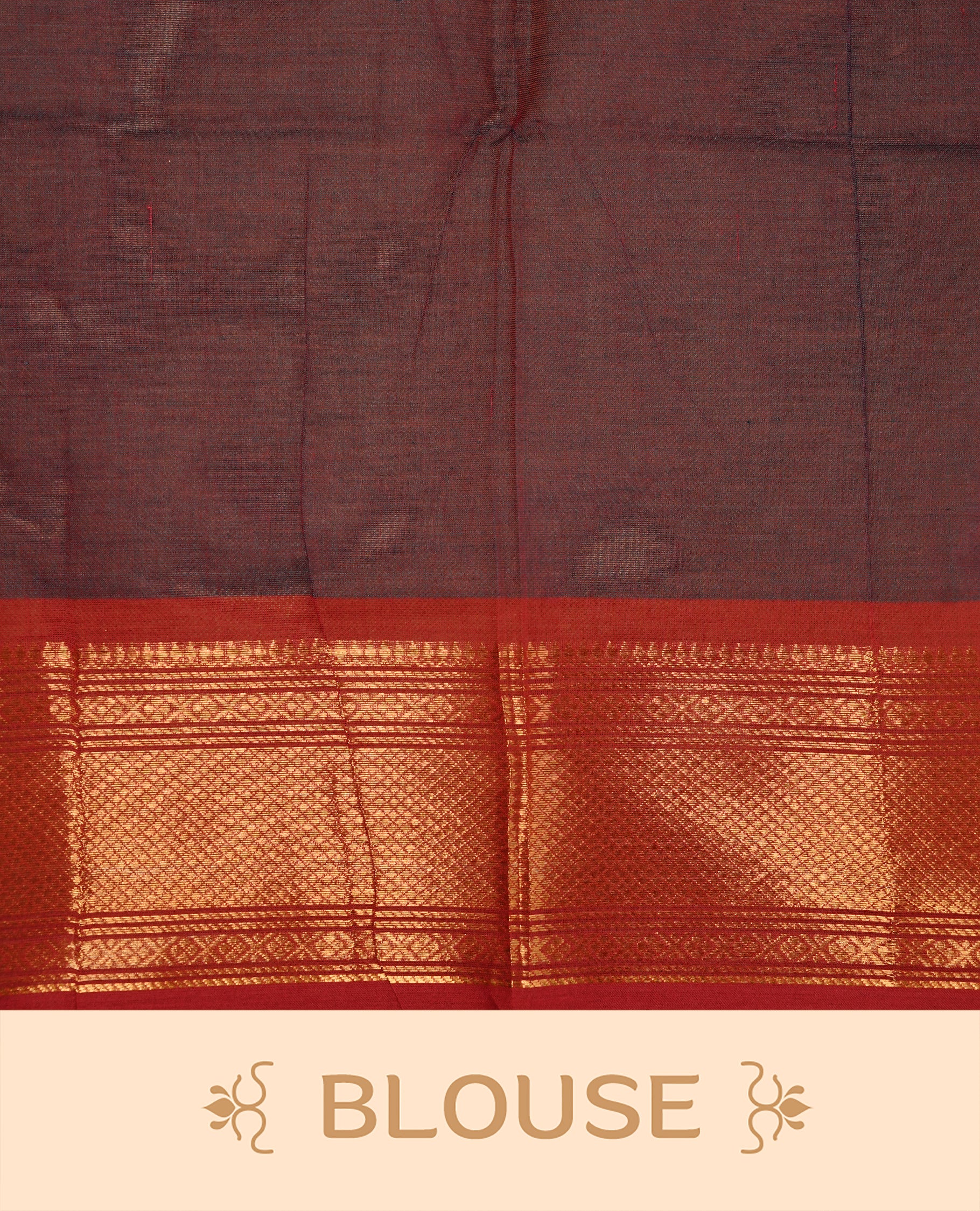 Teal & maroon colour Chettinad cotton saree featuring gold zari motifs body, complemented by contrast Maroon colour with gold zari border, paired with matching blouse piece.
