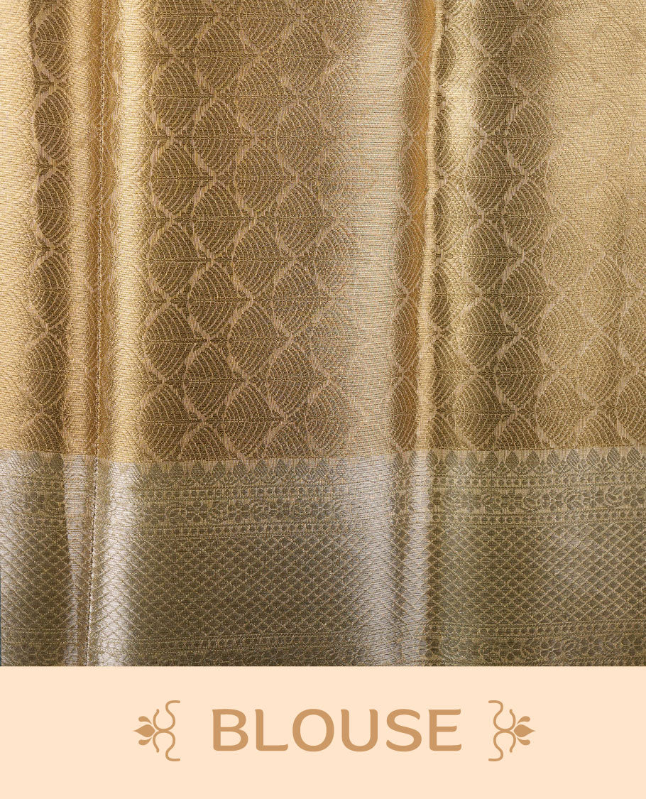 Gold colour Pure banaras tissue silk saree featuring gold zari brocade design across body, with contrast pink colour with silver zari brocade border, finished with a matching blouse. (Copy)
