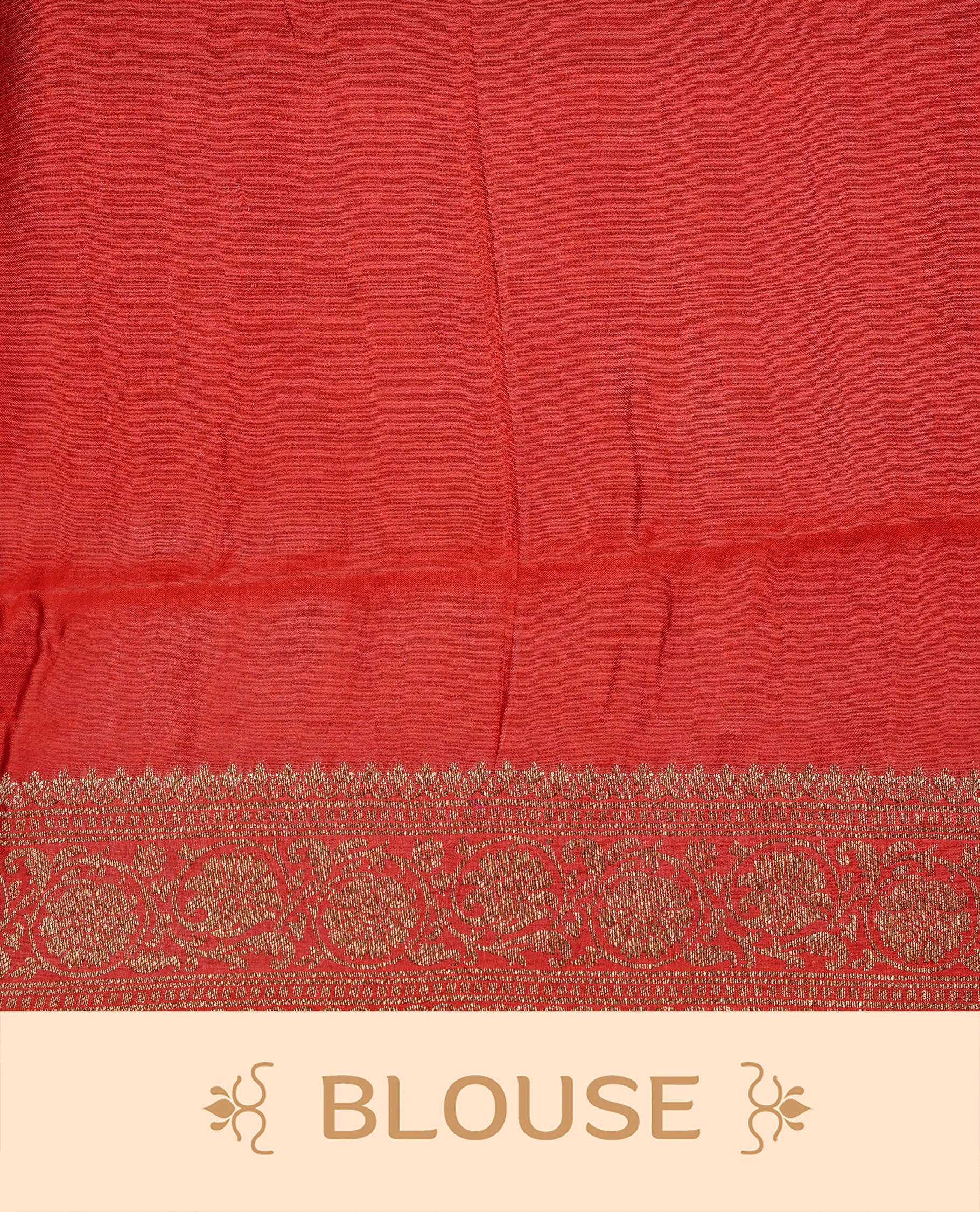 Green colour Banaras tussar silk saree featuring elegant gold zari buttas across the body, complemented by a contrast Red border with rich zari detailing. Comes paired with a matching blouse piece.