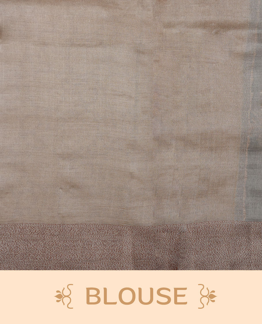 Teal colour pure banaras tusser silk saree highlighting antique zari pattern across body, with contrast cream colour with zari border and paired with matching blouse