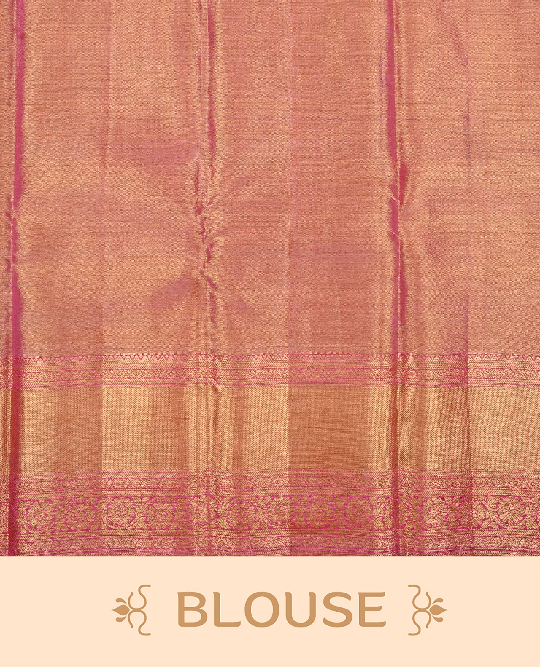 Pink & Gold double shade colour Tissue silk saree featuring Pattern on body, complemented by self colour with Gold Zari border, comes with matching blouse piece.