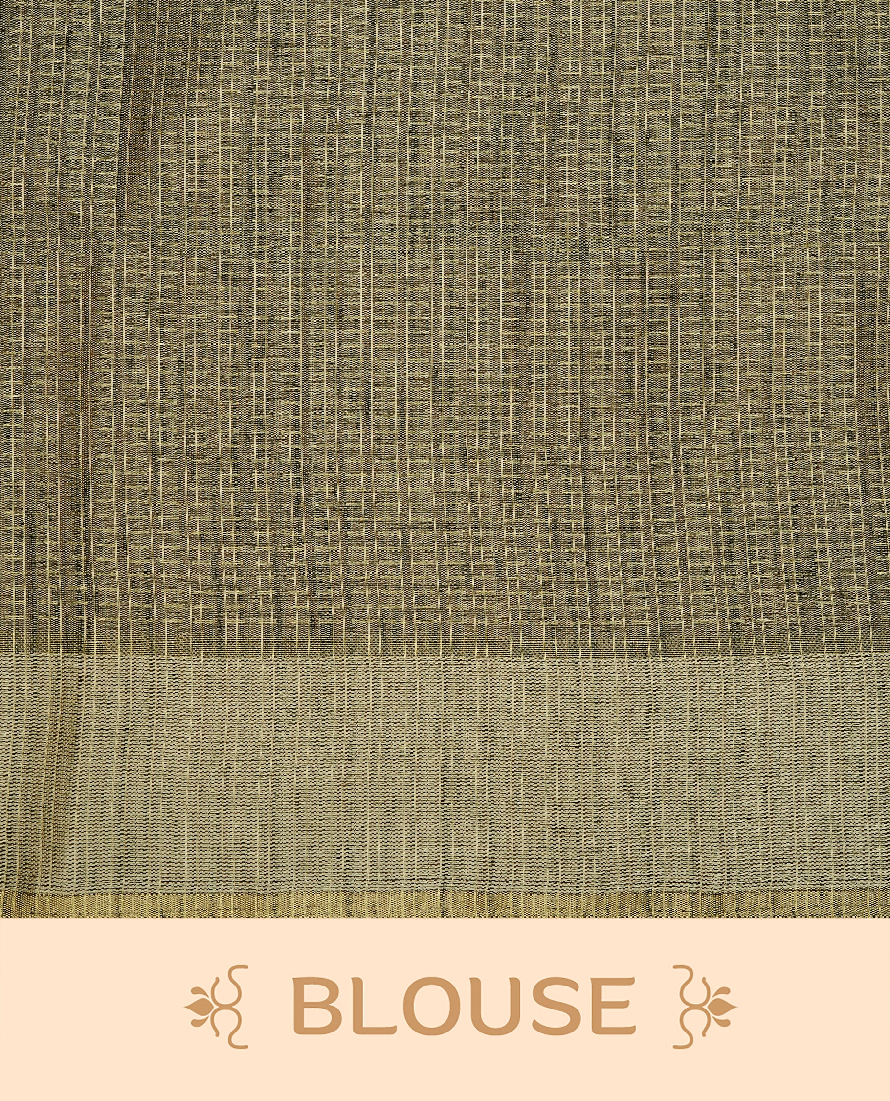 Antique gold colour semi tussar silk saree featuring elegant gold zari dotted stripes across the body, enhanced with a rich zari woven border. Comes with a matching blouse piece.
