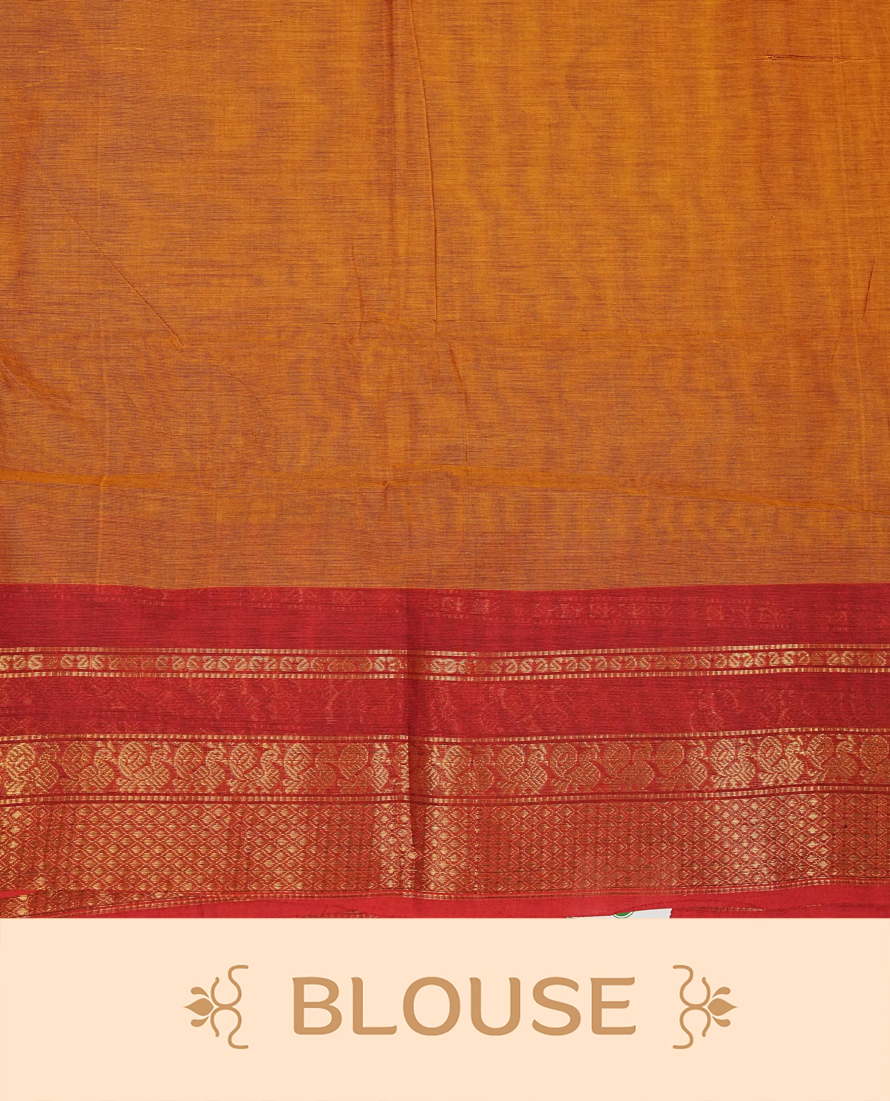 Mustard Yellow Colour Chettinad Cotton Saree Featuring a Plain Body, Complemented by a Red Colour Border with Gold Zari and a Contrast Striped Pallu, Paired with a Matching Blouse Piece.