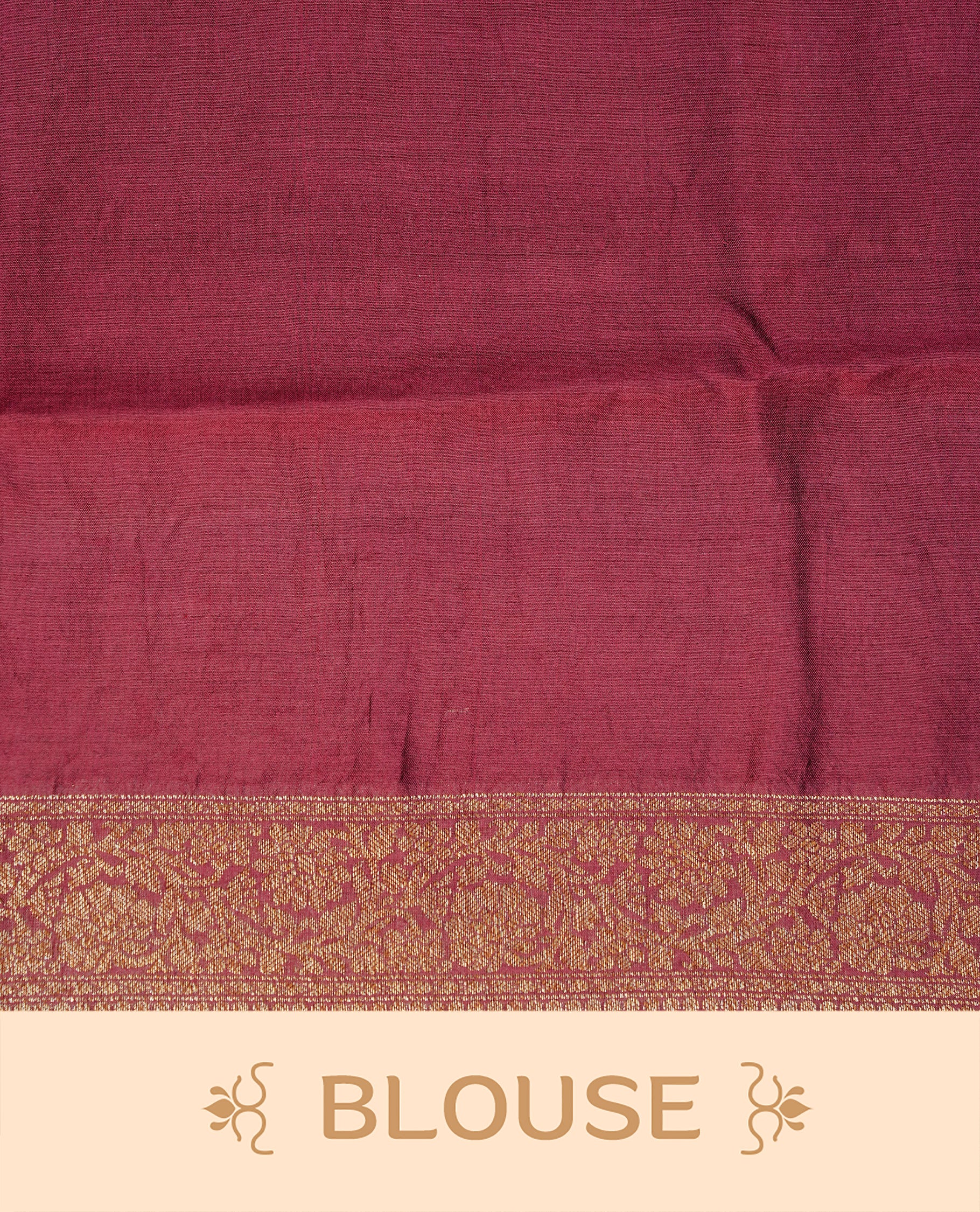 Cream colour pure tussar Banaras silk saree featuring intricate gold zari motifs across the body, enhanced with a contrast Maroon floral kodi zari border for a rich traditional look. Comes with a matching blouse piece.