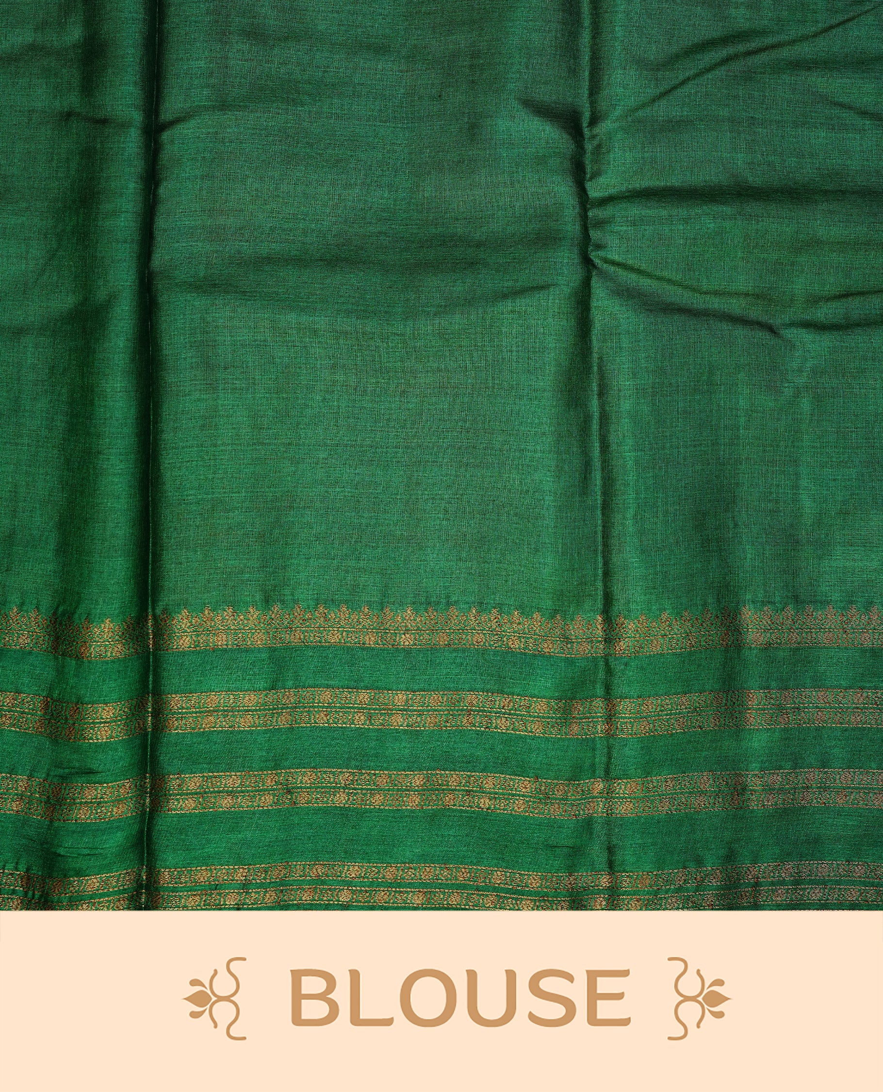 Rust orange colour pure tussar Banaras silk saree featuring elegant gold zari motifs across the body, complemented by a contrast Green border with rich zari detailing. Comes with a matching blouse piece