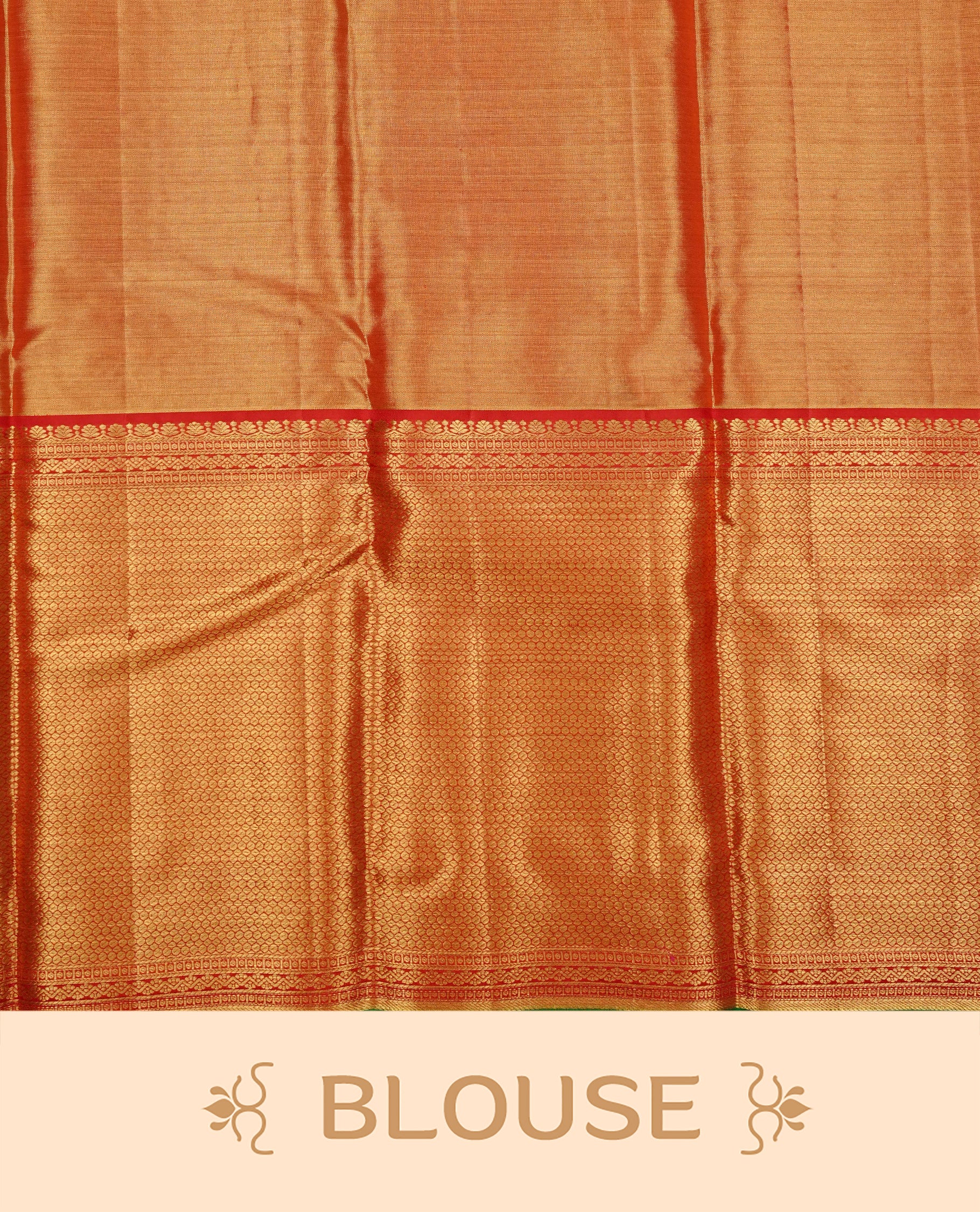 Red & Gold double shade colour Tissue silk saree featuring Silver Kodi pattern on body, complemented by Contrast Red & green With Gold Zari border, comes with matching blouse piece.
