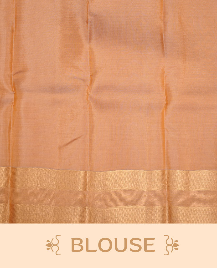 Mango yellow coloue vasundhara silk saree featuring zari buttas on body, complemented by contrast chikku with traditional border, paired with matching blouse piece