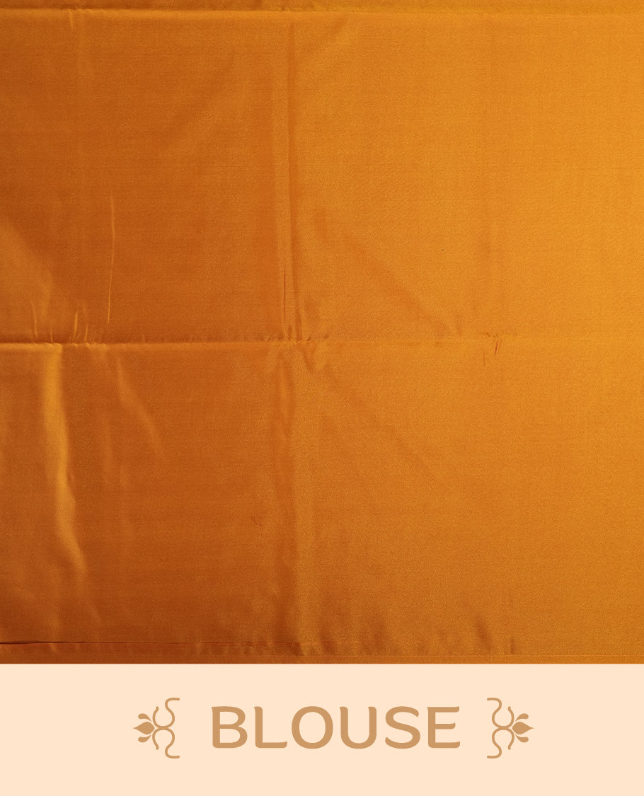 Mustard yellow colour semi soft silk saree, adorned with subtle woven motifs on the body & The design is elevated with an elegant zari border and pallu, paired with a matching blouse.