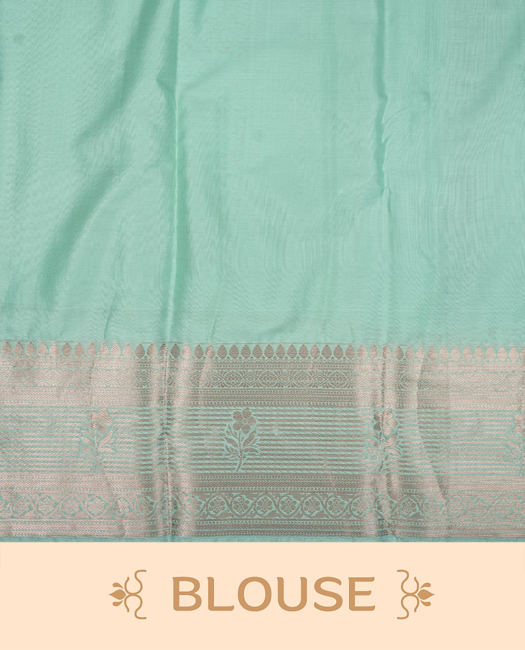 Aqua Colour Semi Wedding Silk Saree Featuring Gold Zari Checks With Buttas, Showcased with self colour With Traditional Border, Paired With Matching Blouse Piece.