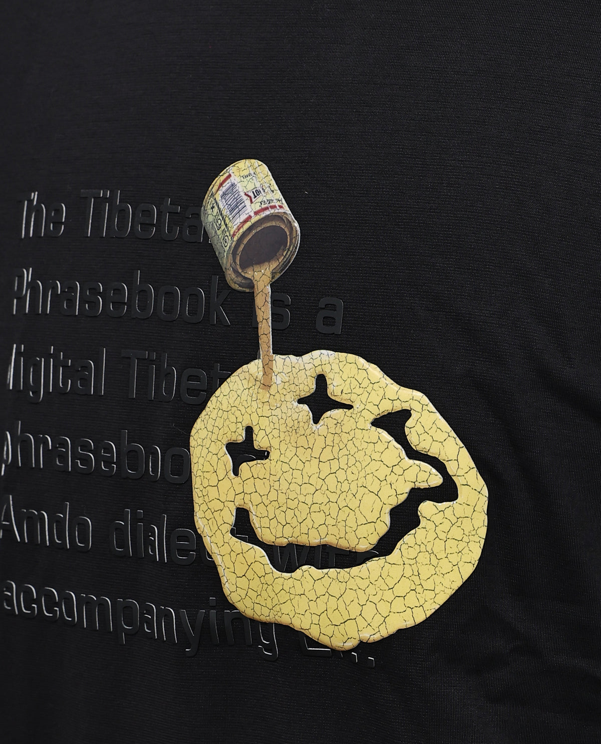 Black colour t shirt featuring round design neck, elegant Design body with a text, Half sleeve.