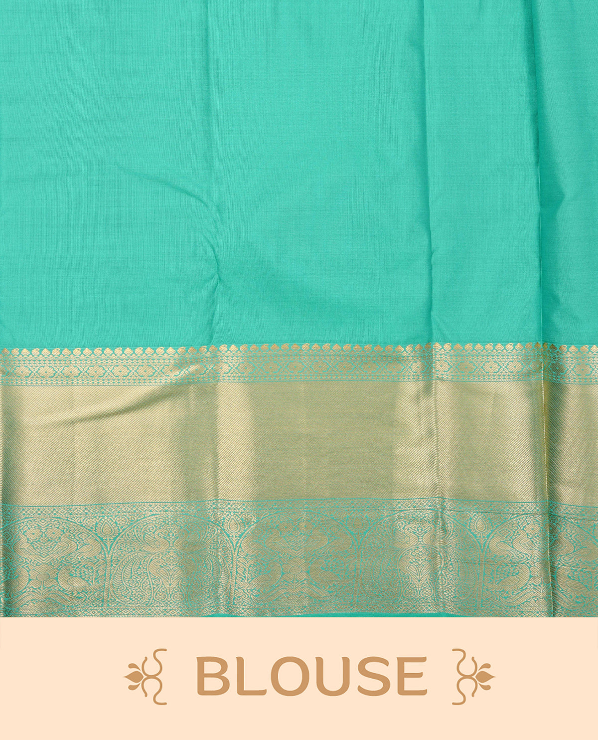 Pista colour semi wedding saree featuring gold zari check with elephant motifs on body complemented by contrast aqua green colour with traditional border, comes with macthing blouse piece.
