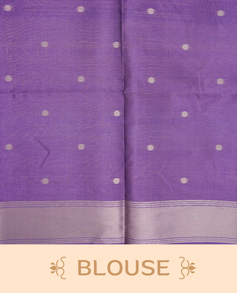 Lavender and pink colour semi tussar silk saree, featuring an intricate gold zari stripes on the body and pallu comes with matching blouse.