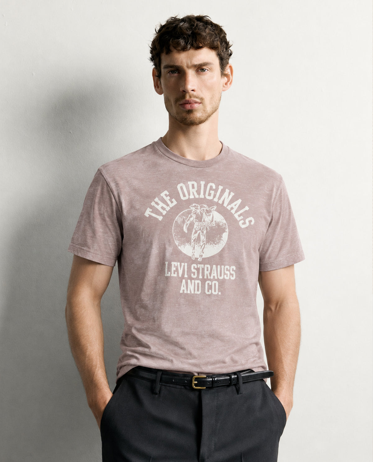 Dusty rose colour t shirt featuring round design neck, elegant Design body with a text, Half sleeve.