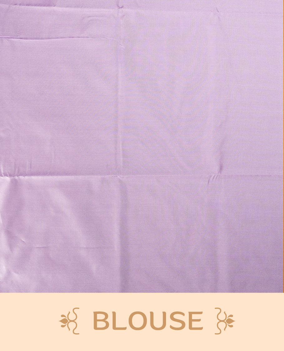 Lavender semi soft silk saree featuring woven rectangular motifs on the body, elegant woven border, and rich matching pallu with tassel finish & Comes with a coordinating blouse piece for a graceful look.