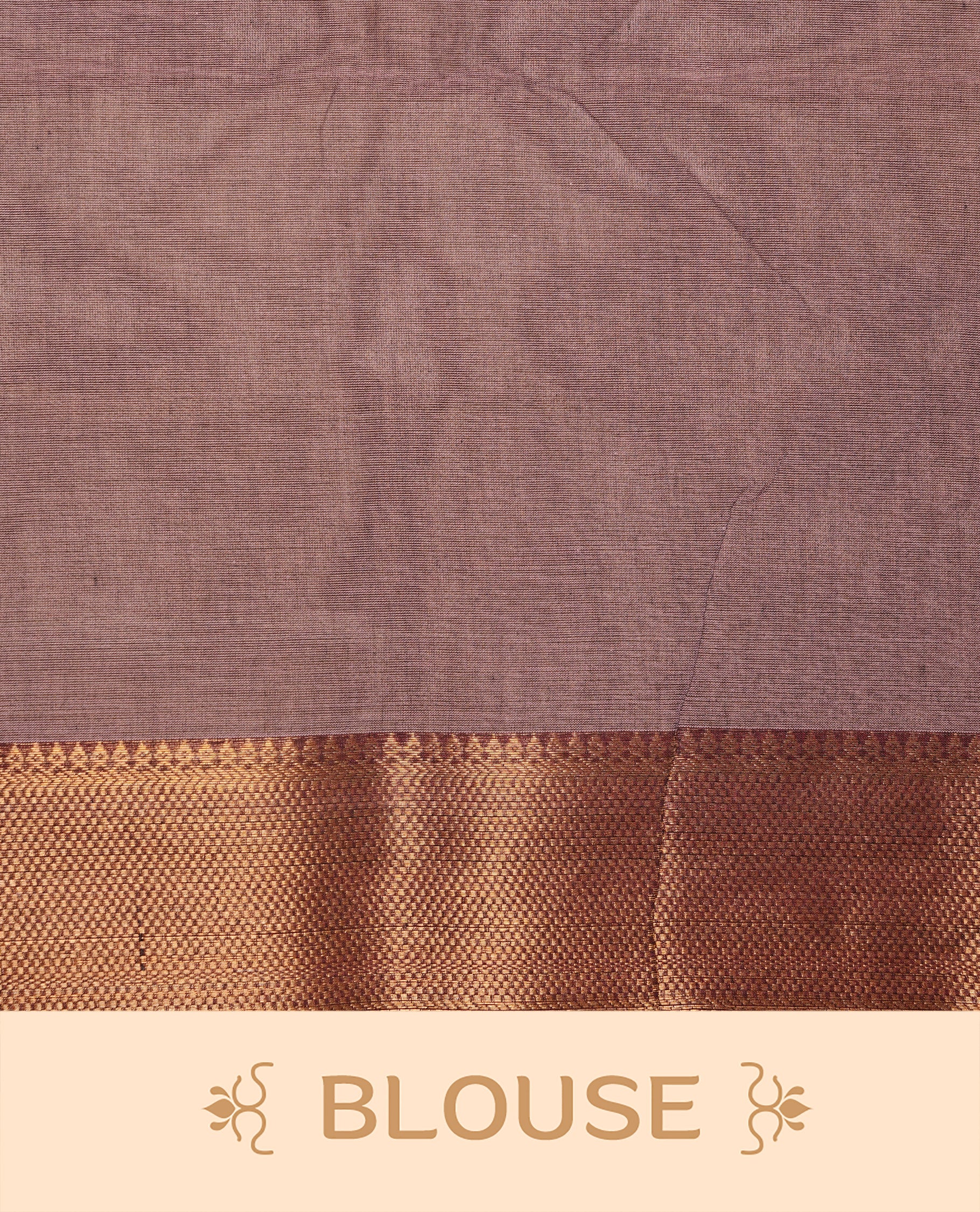 Bronze colour Chettinad Cotton saree featuring elegant plain body, complemented by contrast maroon colour with gold zari border, paired with matching blouse piece.