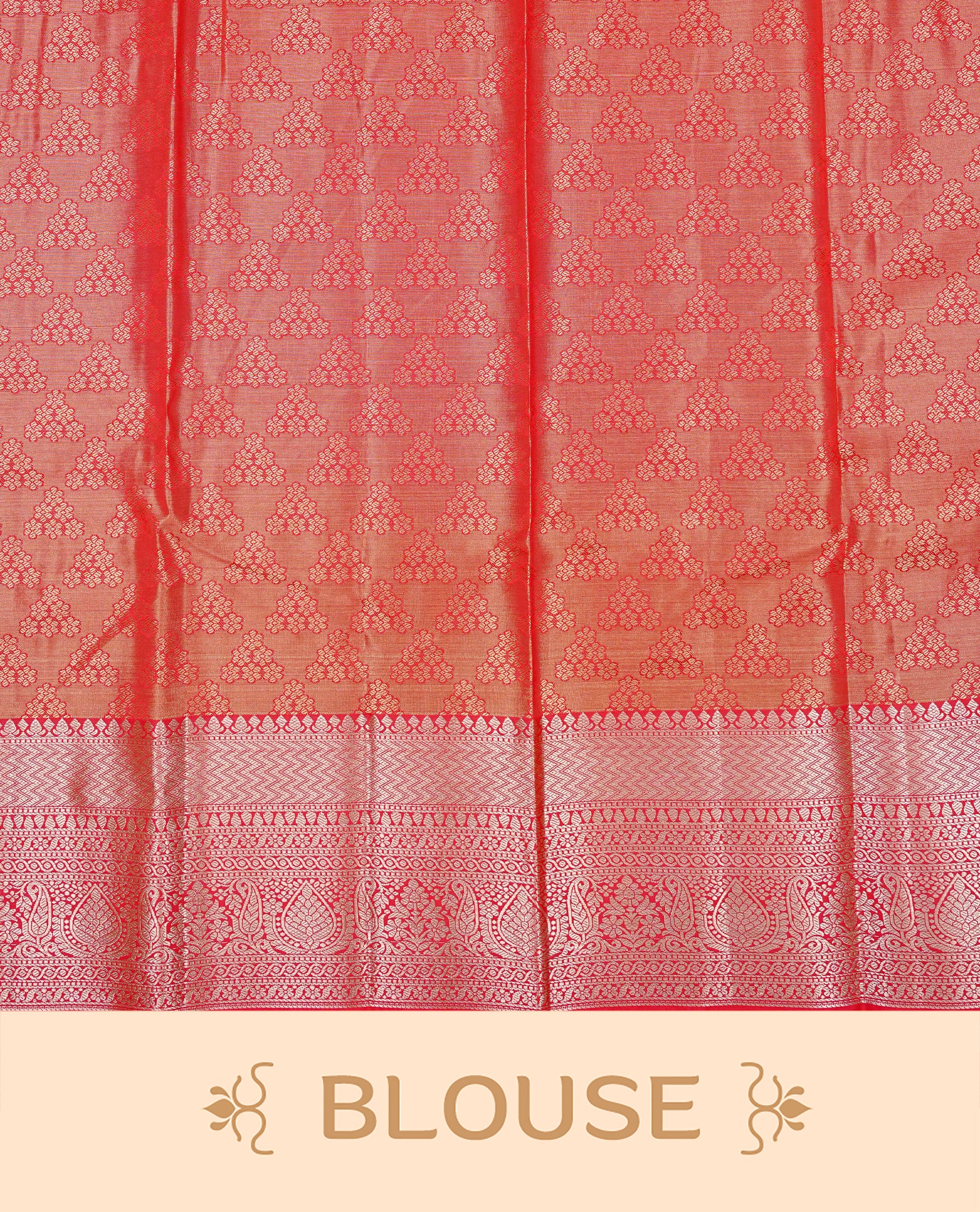 Light Orange & gold colour Double shade Semi tissue silk saree featuring self color Geometric pattern on body, Contrast Orange colour with traditional border, paired with matching.