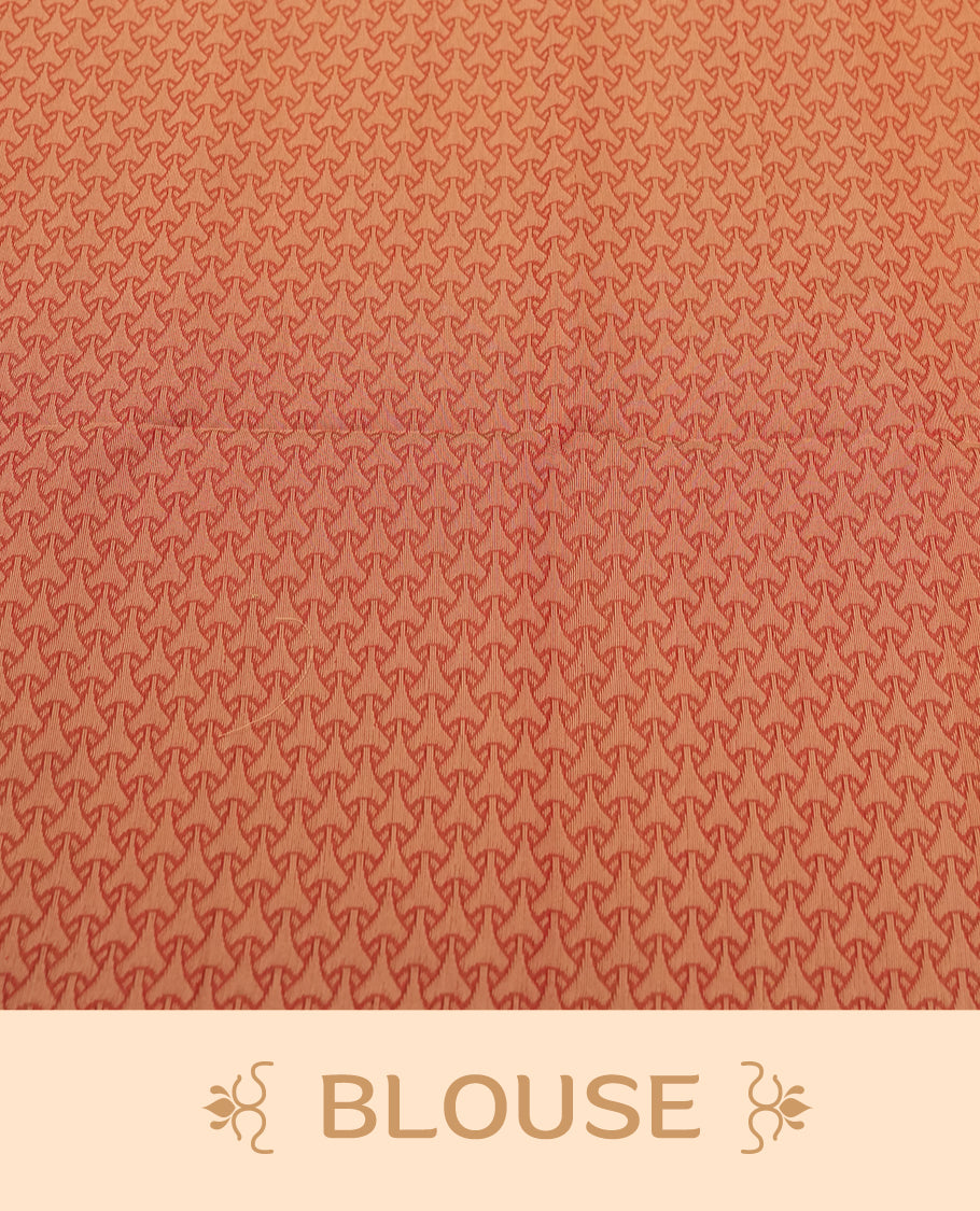 Orange Colour Silk Cotton Saree with Cream Leaf Butta Body, Contrasting Cream Zari Pallu & Border, Floral Motifs, and Matching Woven Blouse Piece