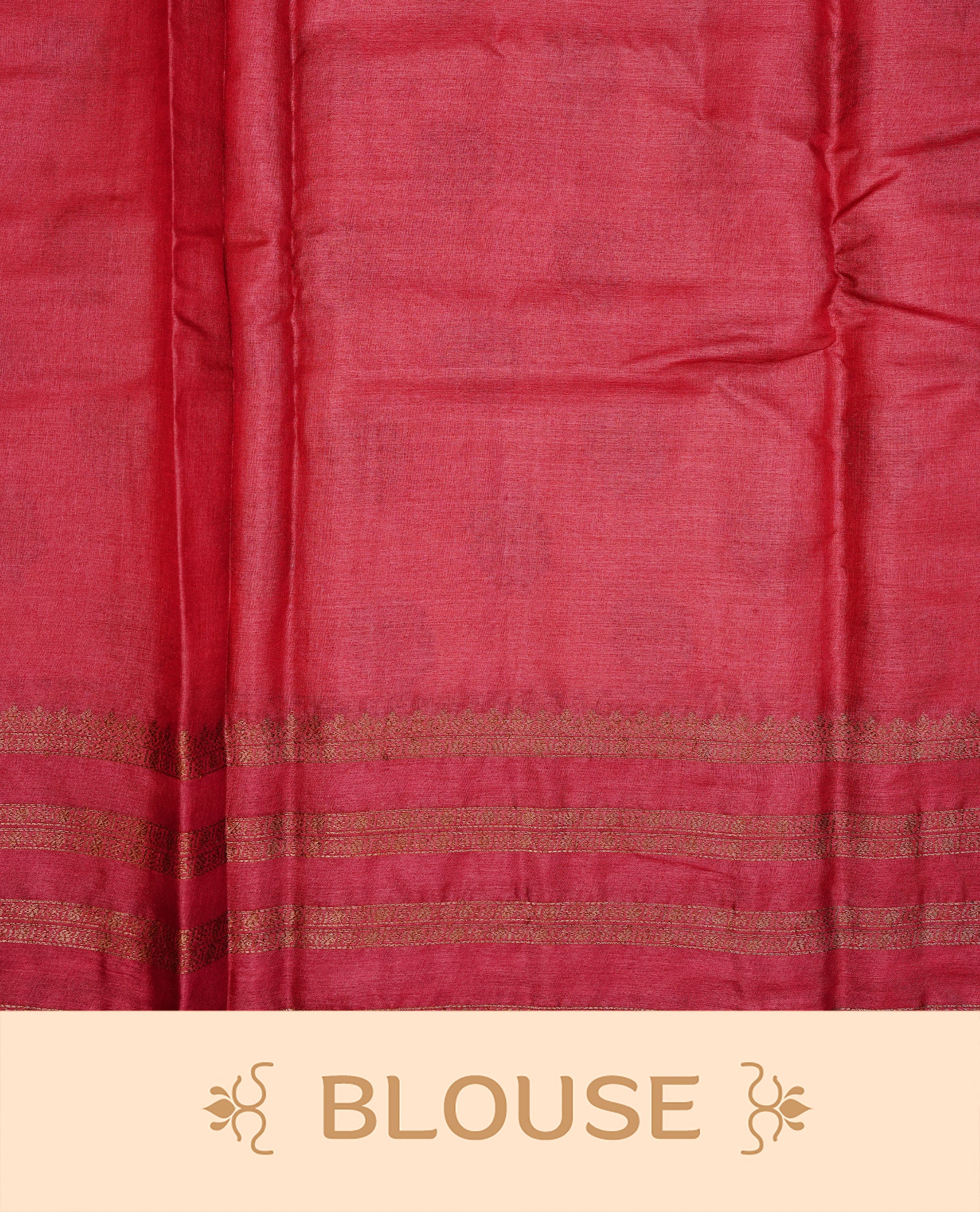 Rust orange colour pure tussar Banaras silk saree featuring elegant gold zari motifs across the body, complemented by a contrast red border with rich zari detailing. Comes with a matching blouse piece