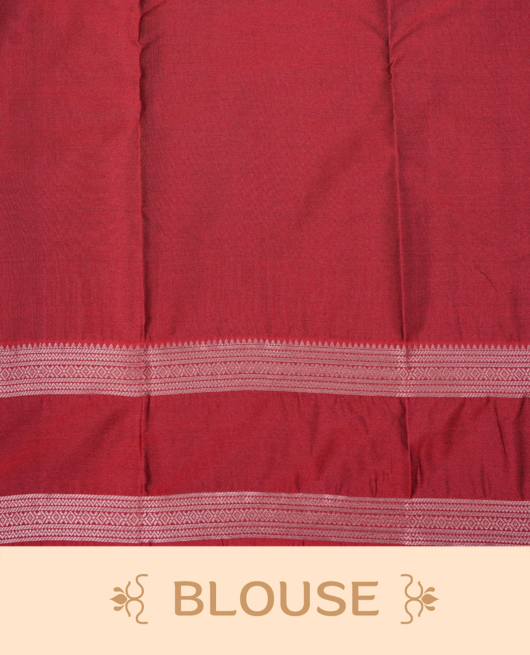 Crimson Red Colour Semi Soft Slik Saree Featuring An Elegant Self Floral Woven Body, Enhanced By A Traditional Rose Gold Zari Border And Rich Pallu, Paired With A Matching Blouse Piece.