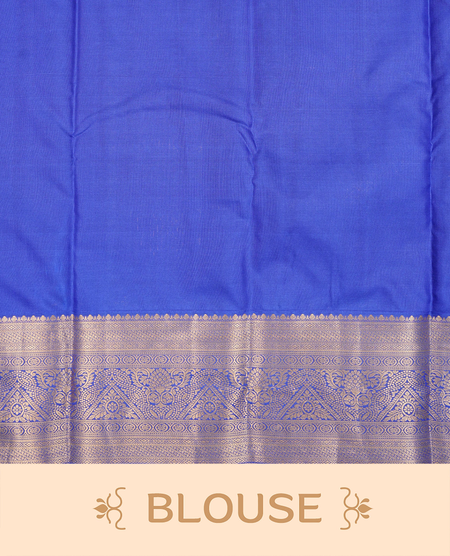 Blue Colour Semi Wedding Silk Saree Featuring Gold Zari stripes With Floral Buttas, Showcased with self colour With Traditional Border, Paired With Matching Blouse Piece.