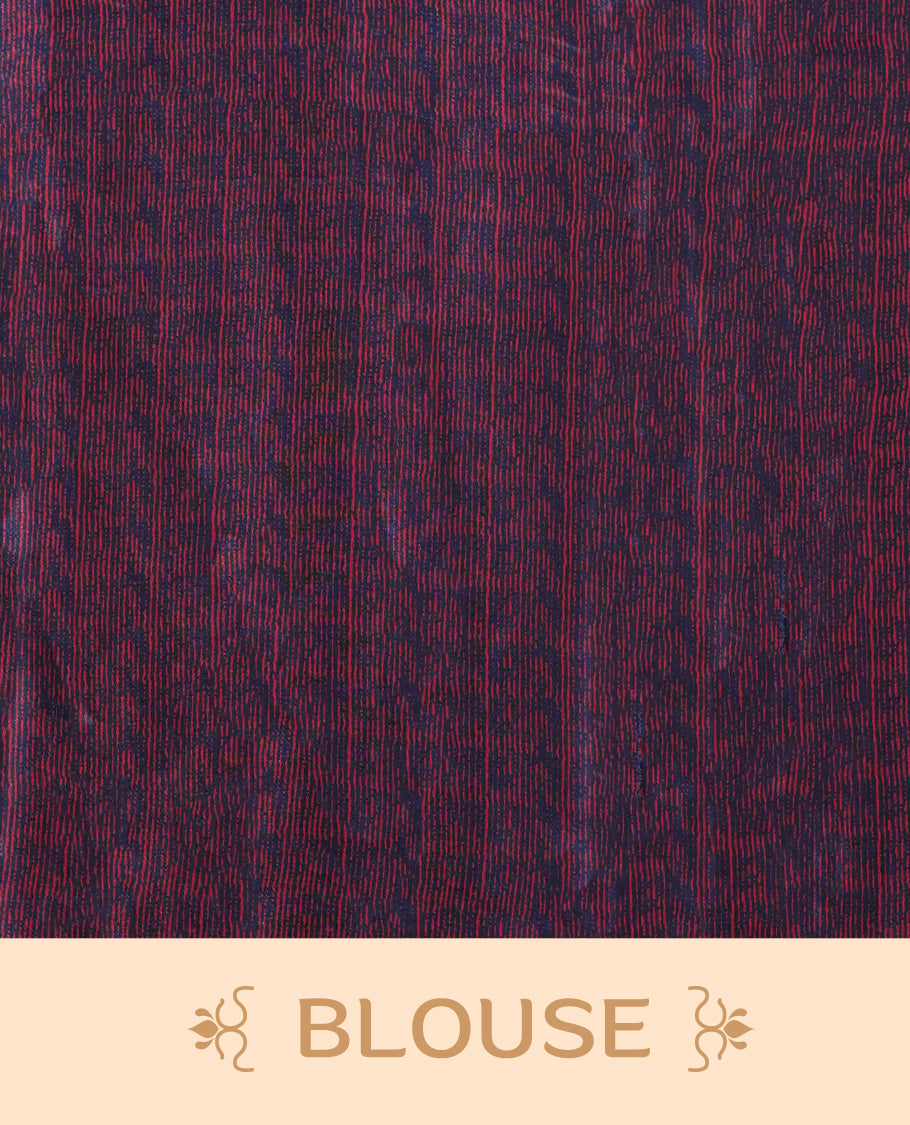 Blue colour saree with red, white & yellow motifs, diamond border, and bold pallu & Comes with a paired matching blouse.