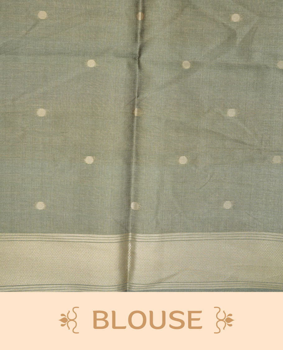 Mustard and pastel green colour semi tussar silk saree, featuring an intricate gold zari stripes on body and pallu , comes with matching blouse.