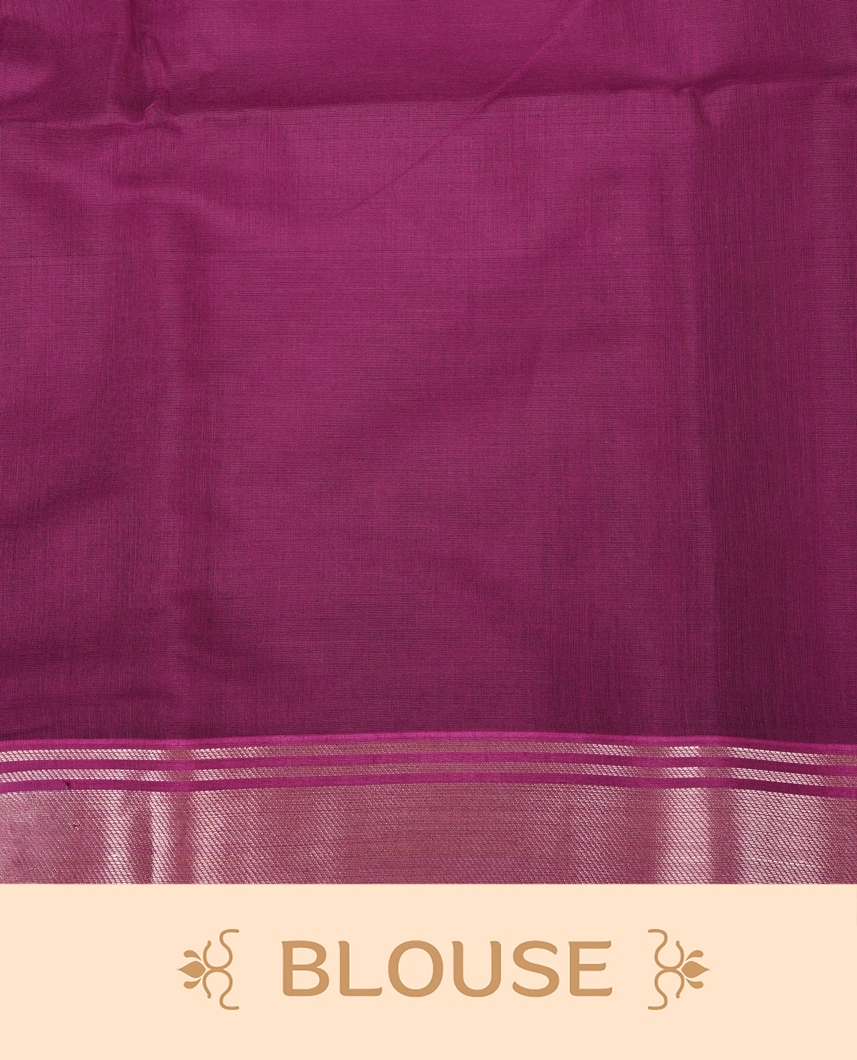 Dark magenta colour Maheshwari cotton saree, gold zari floral motifs on body, complement self colour gold zari border comes with matching blouse.