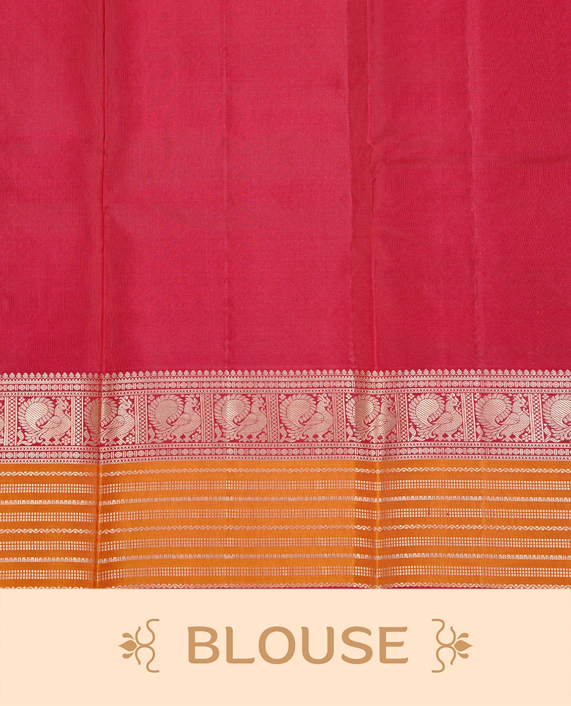 Light Mauve Colour Kancheepuram silk saree featuring gold zari circle motifs on body, highlighting Gold zari Elephant & Peacock Traditional On contrast Maroon & mustard border, paired with Matching blouse piece.