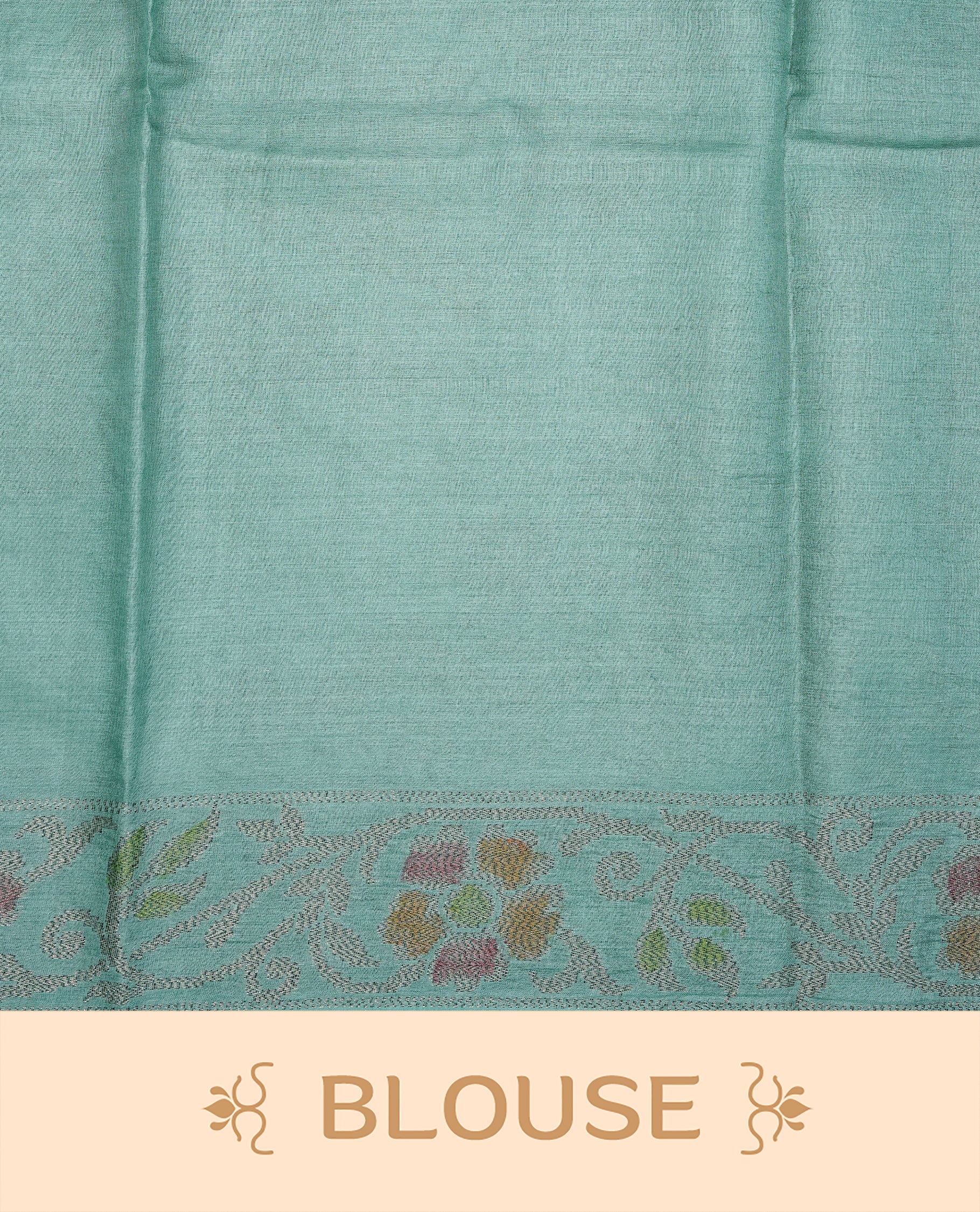 Pastel green colour pure tussar silk saree featuring elegant antique zari kodi patterns across the body, designed with a graceful borderless finish for a refined look. Paired with a matching blouse piece.