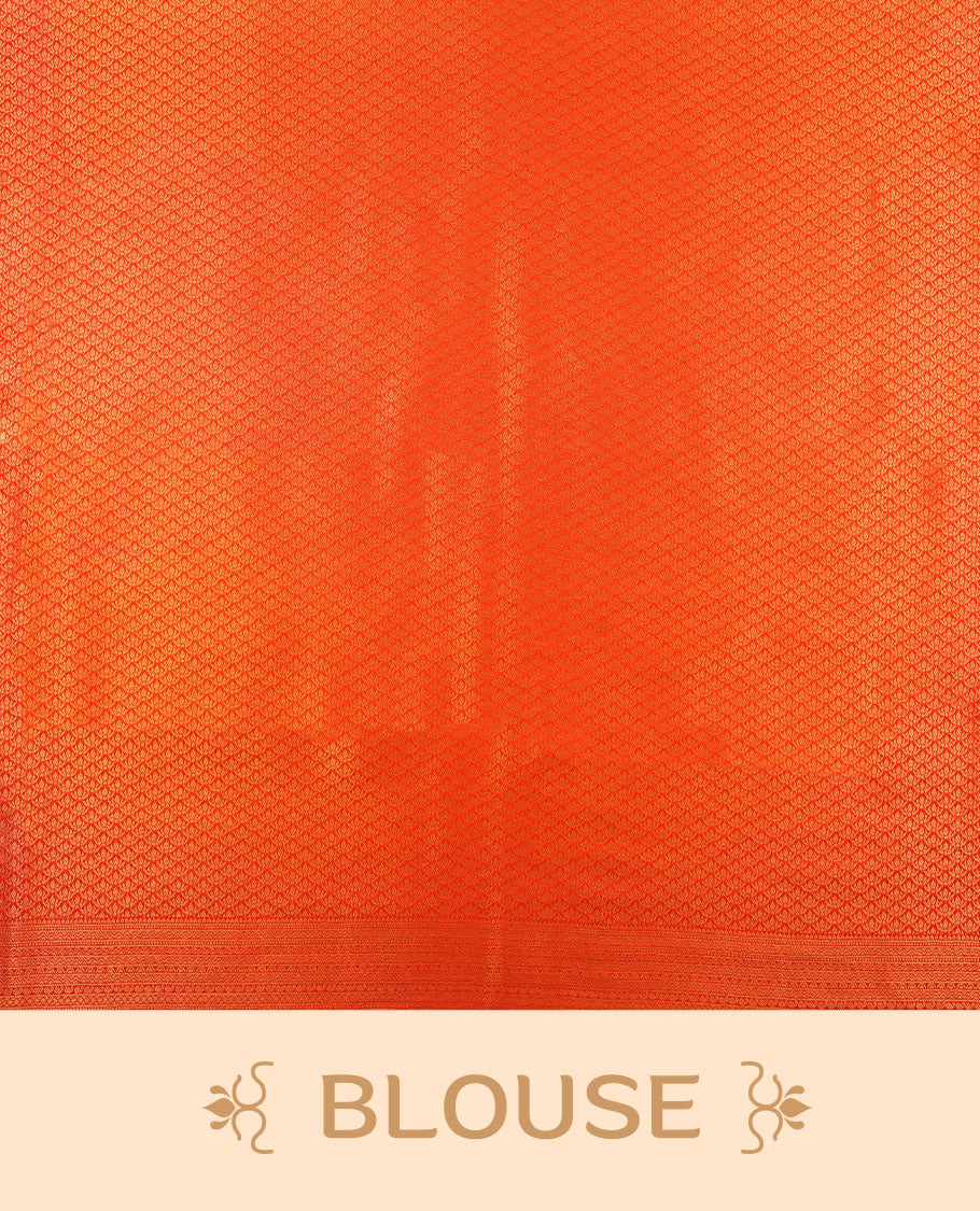 Cream colour semi silk brocade saree featuring intricate Gold Floral in square kodi patterns across the body, complemented by a contrast Red colour woven border and pallu, paired with a matching blouse.