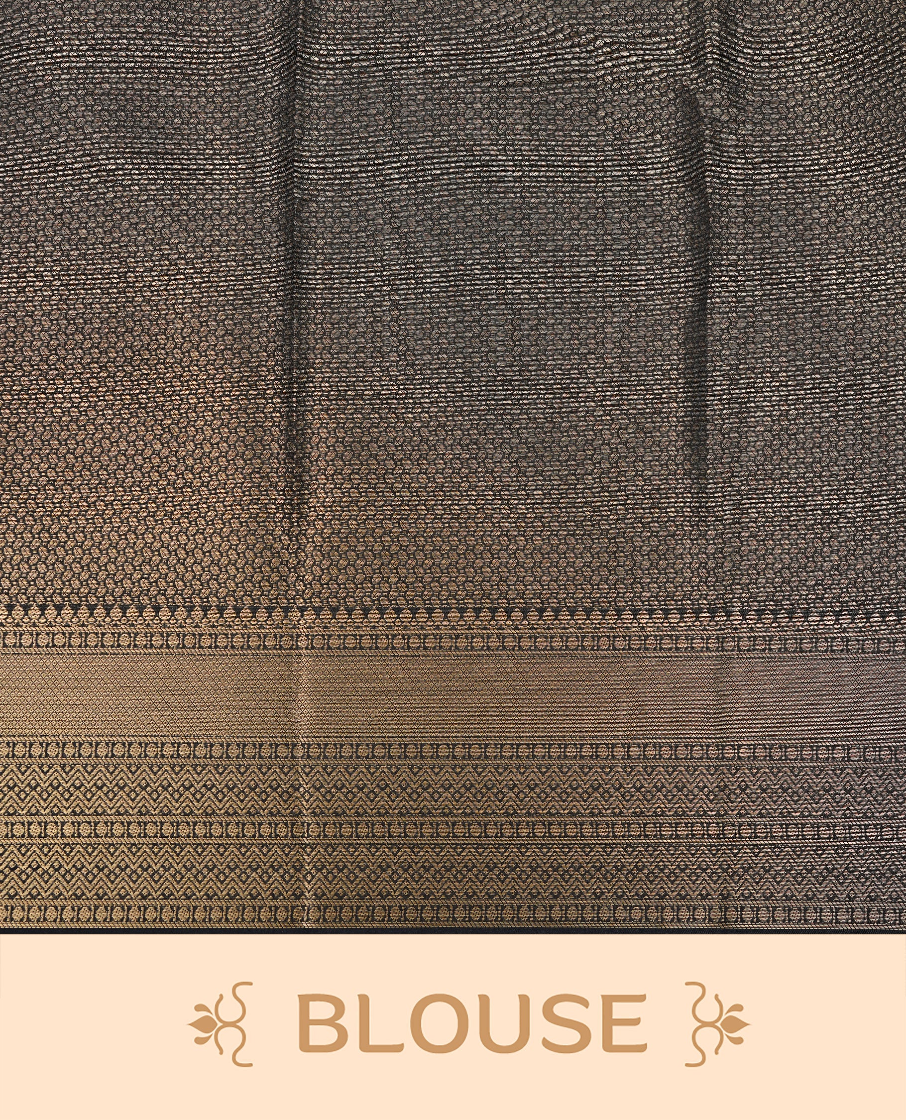 Black colour Semi Wedding silk saree featuring Gold zari Check pattern across body, enhanced with self colour with traditional border, paired with matching blouse piece.