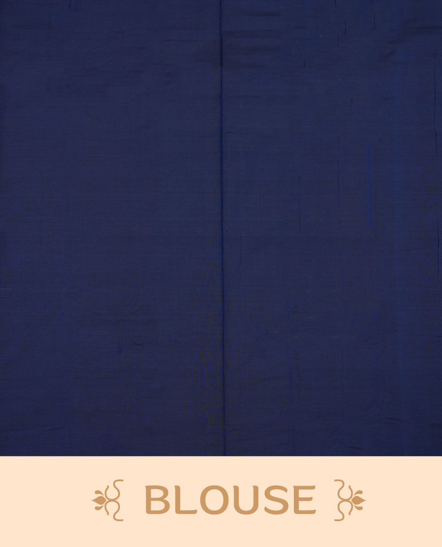 Navy blue colour Narayanapattu cotton saree featuring a self coloured body, contrast cream colour zari border and pallu, pairing a matching blouse piece.