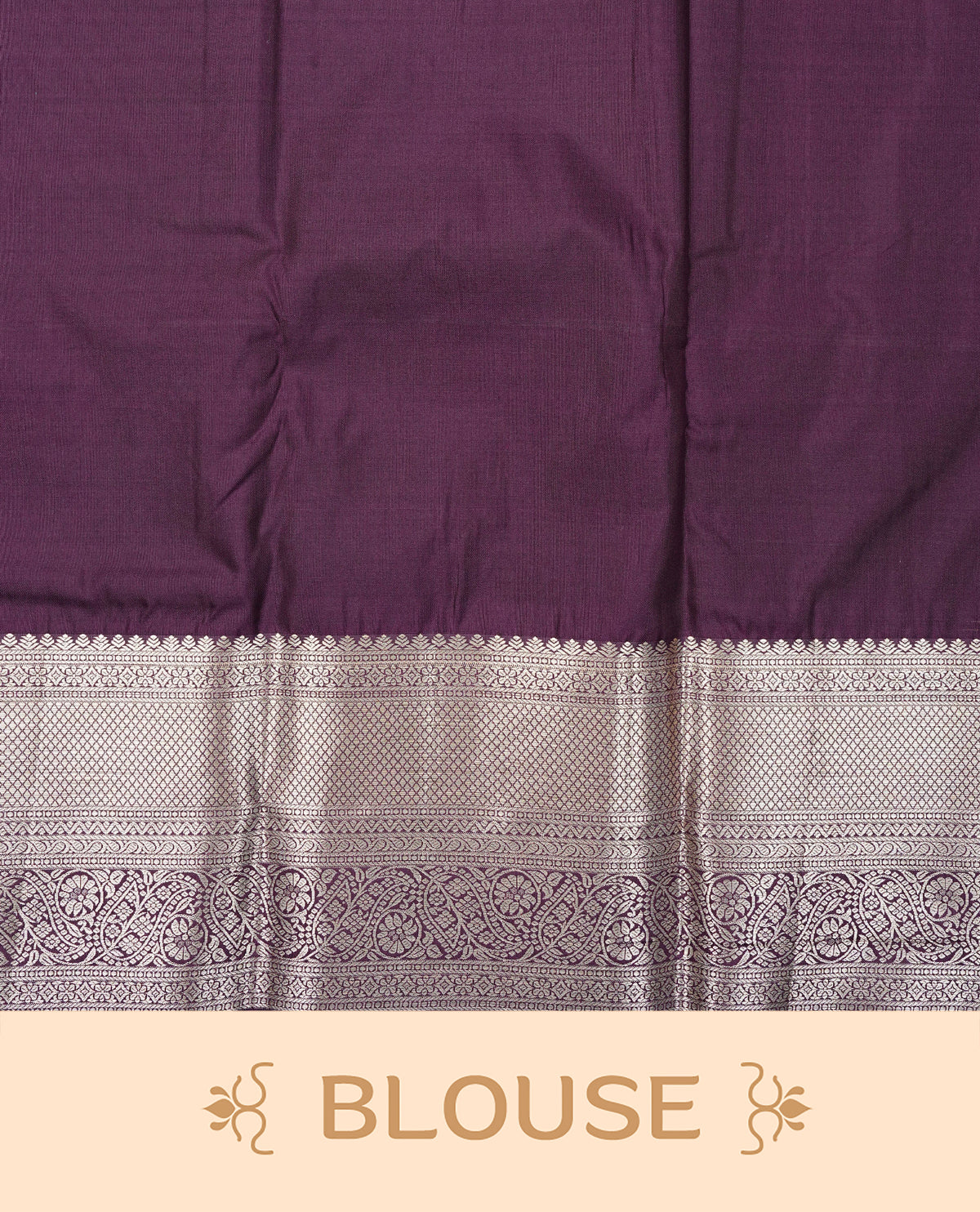 Baby pink colour semi wedding saree featuring light gold zari box with flower motifs across the body, complemented by contrast purple traditional border. Comes with a matching blouse piece.