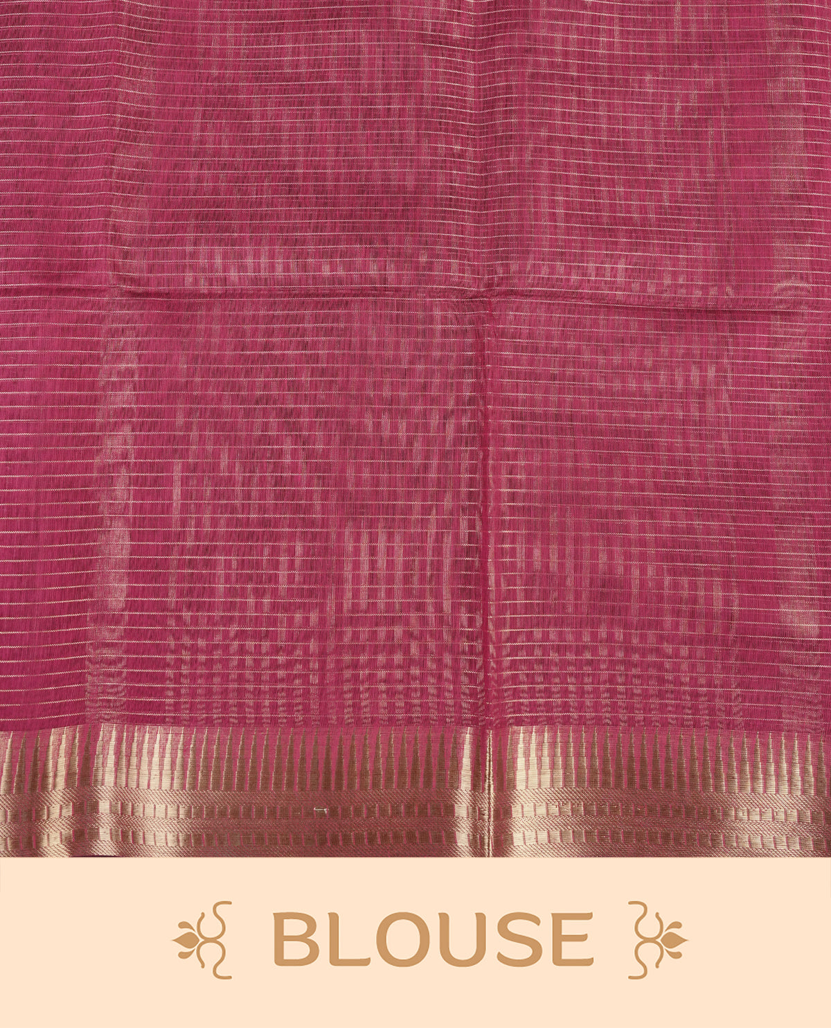 Dark magenta colour Maheshwari cotton saree, gold zari small checks on body, complement self colour gold zari temple design border comes with matching blouse.