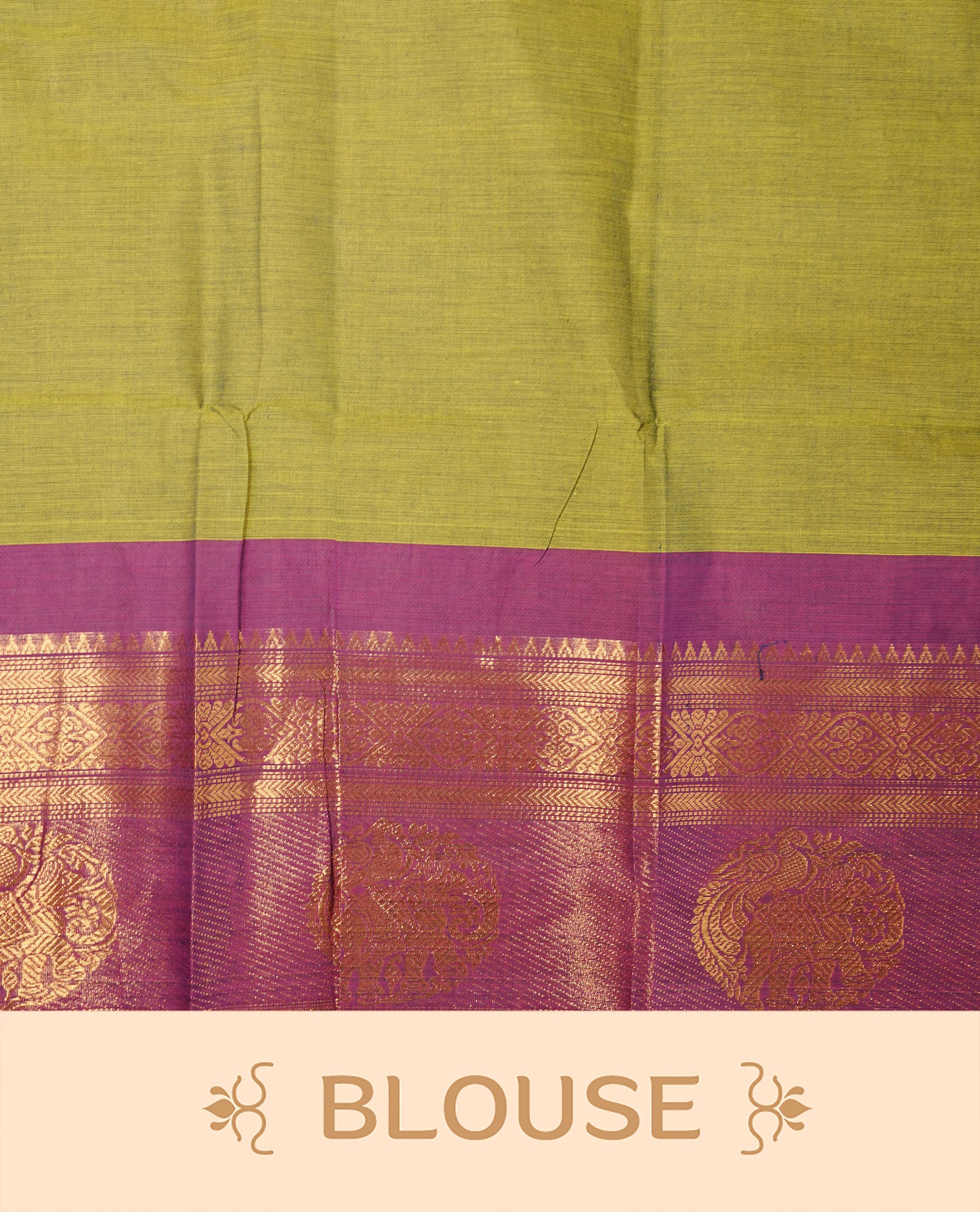 Olive Colour Chettinad cotton saree featuring elegant plain body , complemented by contrast Magenta colour with traditional border, comes with matching blouse piece.