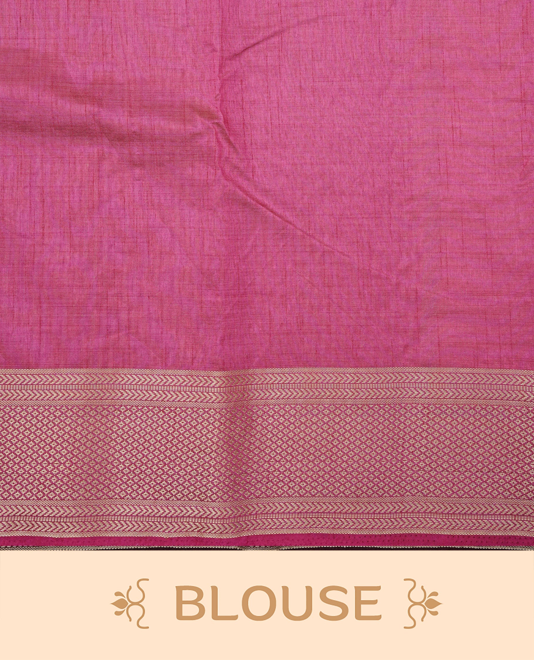 Light Gold Tussar saree featuring Gold zari buttas on body, complemented by contrast Magenta Colour with Gold zari border, comes with matching blouse piece.