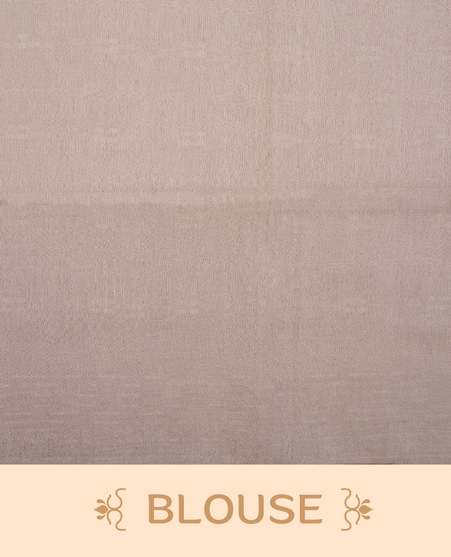 Cream colour semi jute saree highlighting white thread motifs on body, without border and paired with matching blouse.