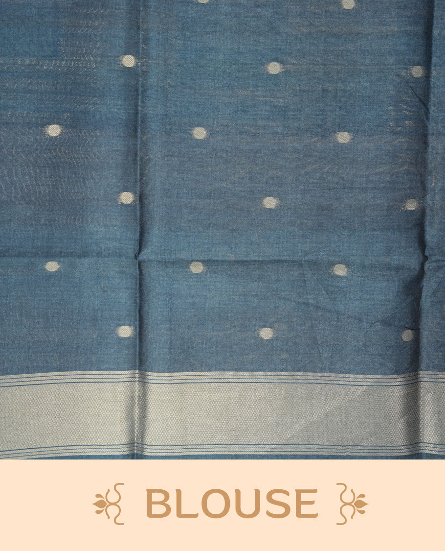 Green and light teal colour semi tussar silk saree, featuring an intricate gold zari stripes on body and pallu , comes with matching blouse.