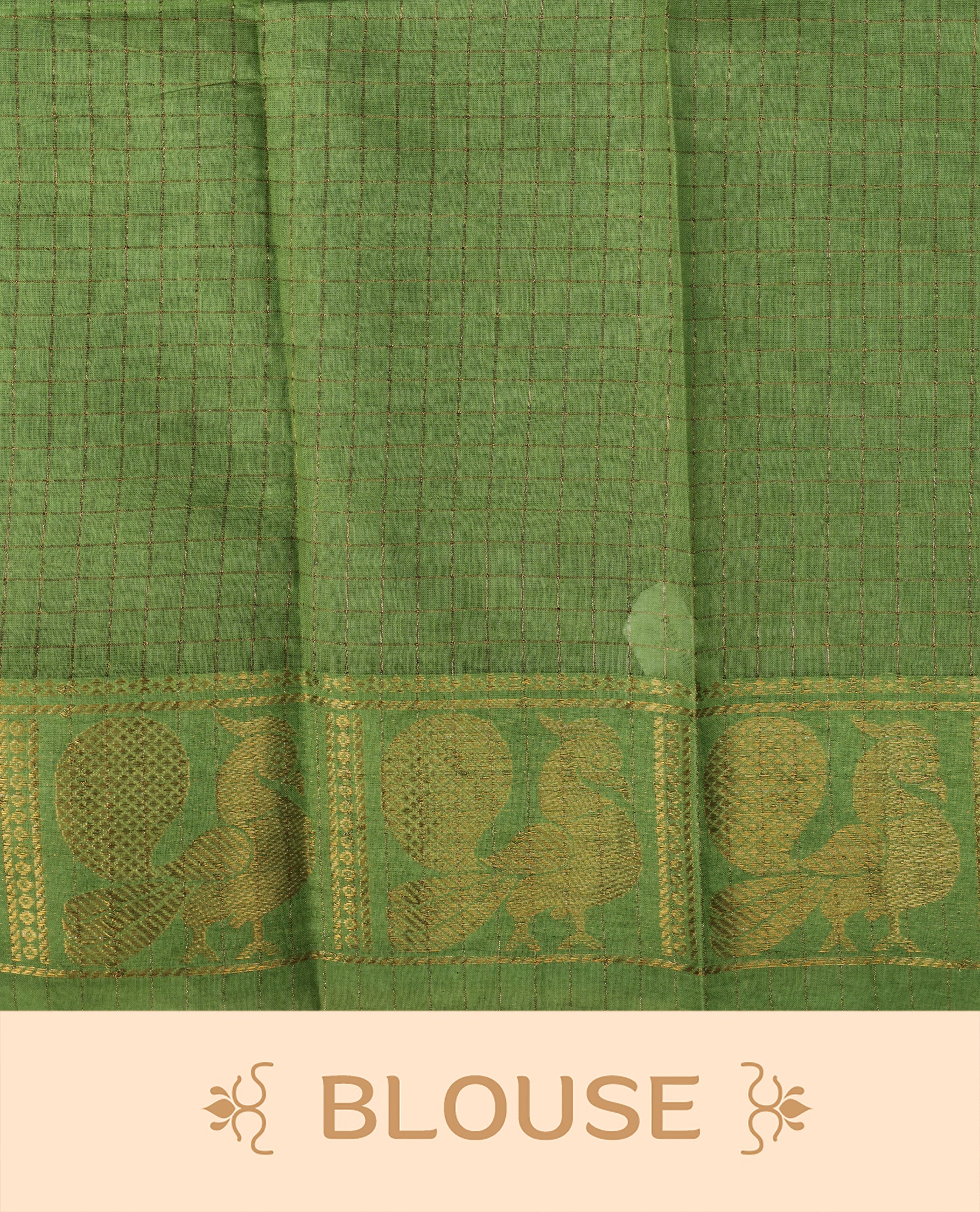Mustard colour Sungudi cotton saree featuring Gold zari Stripes on body, Gold Small check zari on Self colour border, paired with matching blouse piece.